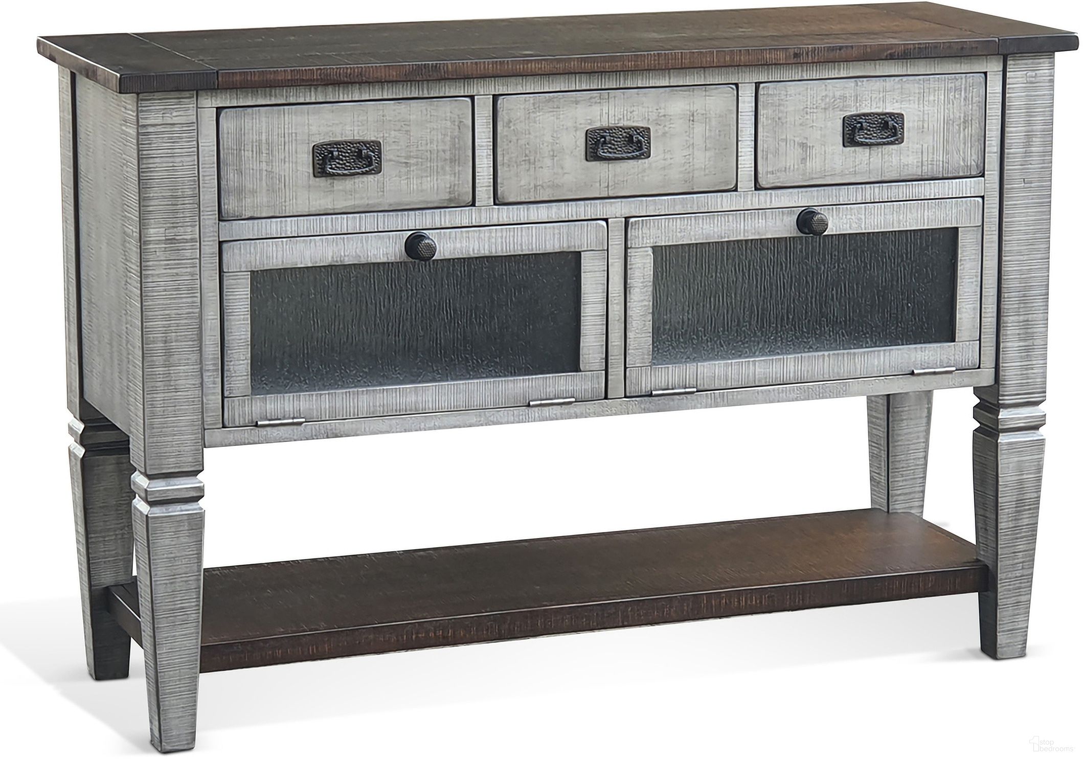 The appearance of Homestead Hills Wood Server In Grey designed by Sunny Designs in the transitional interior design. This tobacco/grey piece of furniture was selected by 1StopBedrooms from Homestead Hills Collection to add a touch of cosiness and style into your home. Sku: 1954TA. Material: Solid Wood.