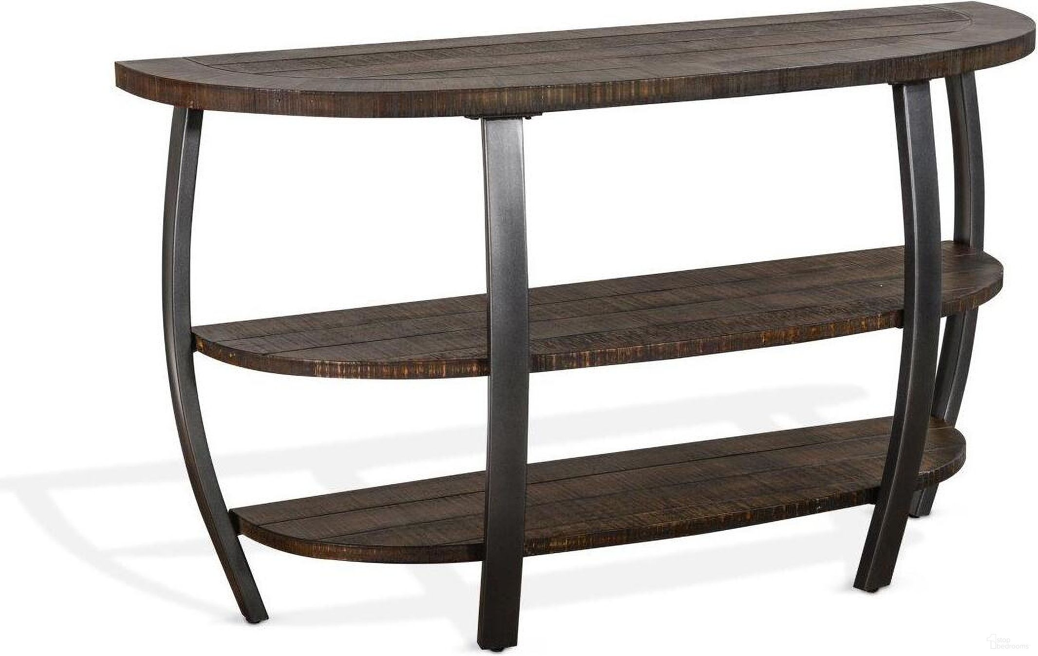The appearance of Homestead 52 Inch Mahogany Wood and Metal Sofa Table In Dark Brown designed by Sunny Designs in the industrial interior design. This tobacco piece of furniture was selected by 1StopBedrooms from Homestead Collection to add a touch of cosiness and style into your home. Sku: 3139TL-S. Material: Solid Wood.