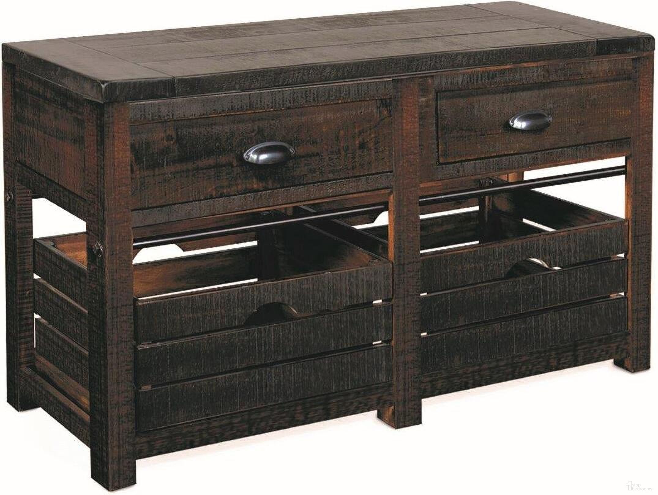 The appearance of Homestead Sofa Media Table In Dark Brown designed by Sunny Designs in the traditional interior design. This tobacco piece of furniture  was selected by 1StopBedrooms from Homestead Collection to add a touch of cosiness and style into your home. Sku: 3266TL-S. Material: Solid Wood.