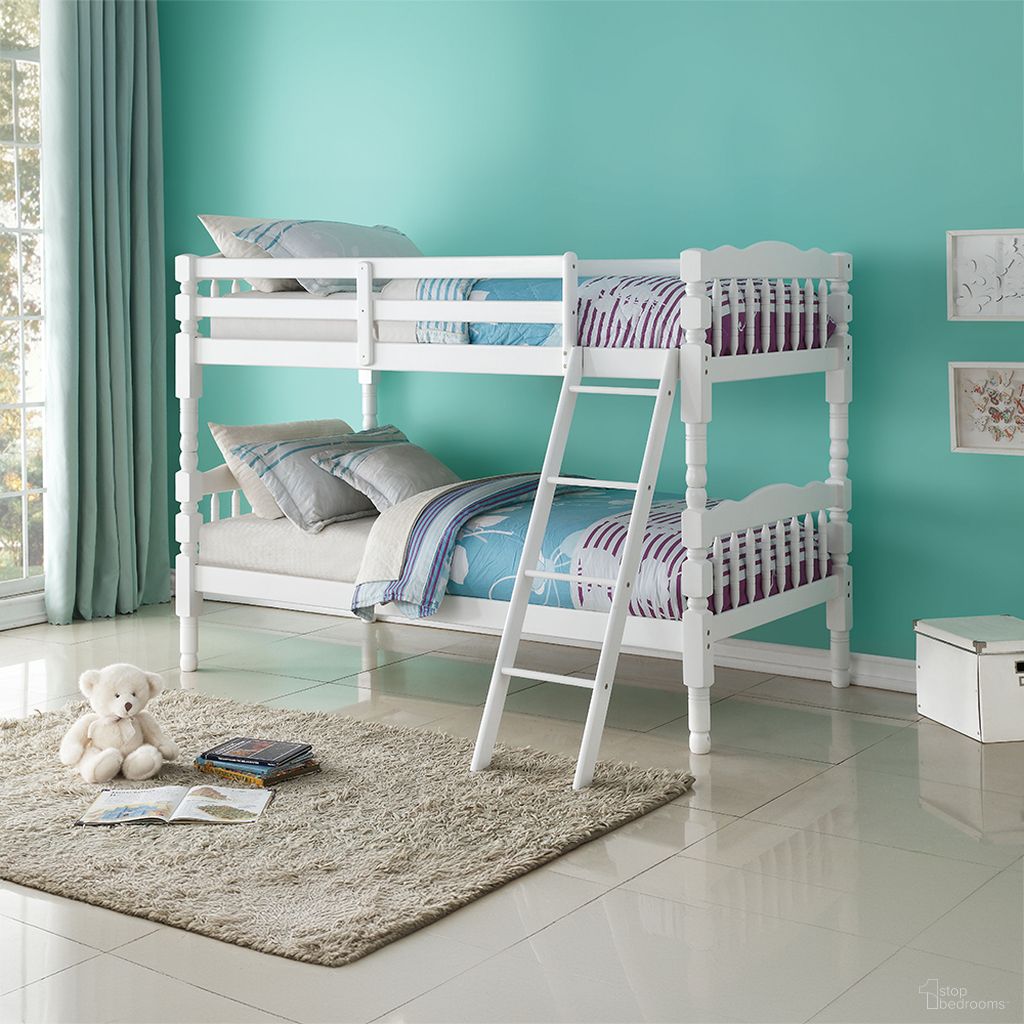 The appearance of Homestead White Twin Over Twin Bunk Bed designed by ACME in the transitional interior design. This white piece of furniture was selected by 1StopBedrooms from Homestead Collection to add a touch of cosiness and style into your home. Sku: 02298-1;02298-2. Bed Type: Bunk Bed. Material: Wood. Bed Size: Twin Over Twin.