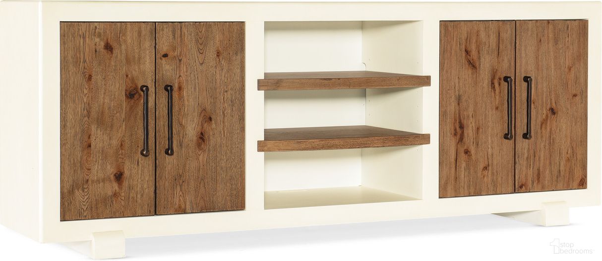 The appearance of Hooker Furniture Big Sky Tahoe Entertainment Console In Avalanche White designed by Hooker in the transitional interior design. This white piece of furniture was selected by 1StopBedrooms from Big Sky Collection to add a touch of cosiness and style into your home. Sku: 6700-55484-02. Material: Maple.
