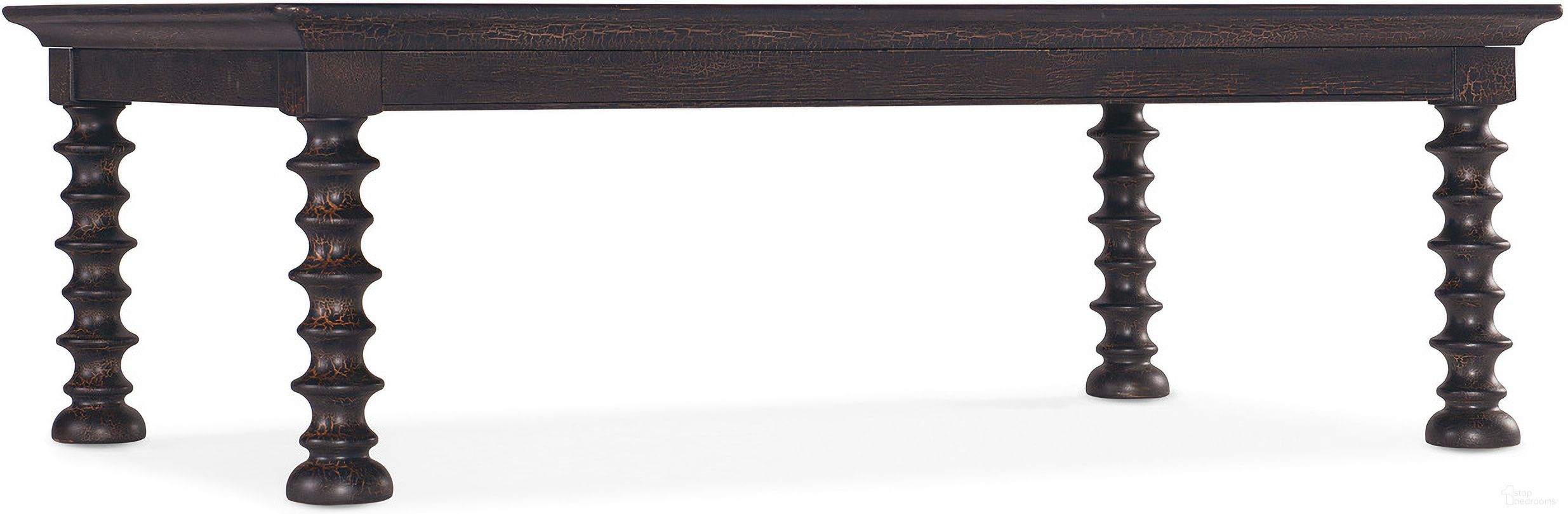The appearance of Hooker Furniture Big Sky Turned Leg Cocktail Table In Charred Timber designed by Hooker in the transitional interior design. This black piece of furniture  was selected by 1StopBedrooms from Big Sky Collection to add a touch of cosiness and style into your home. Sku: 6700-80310-98. Material: Hickory.