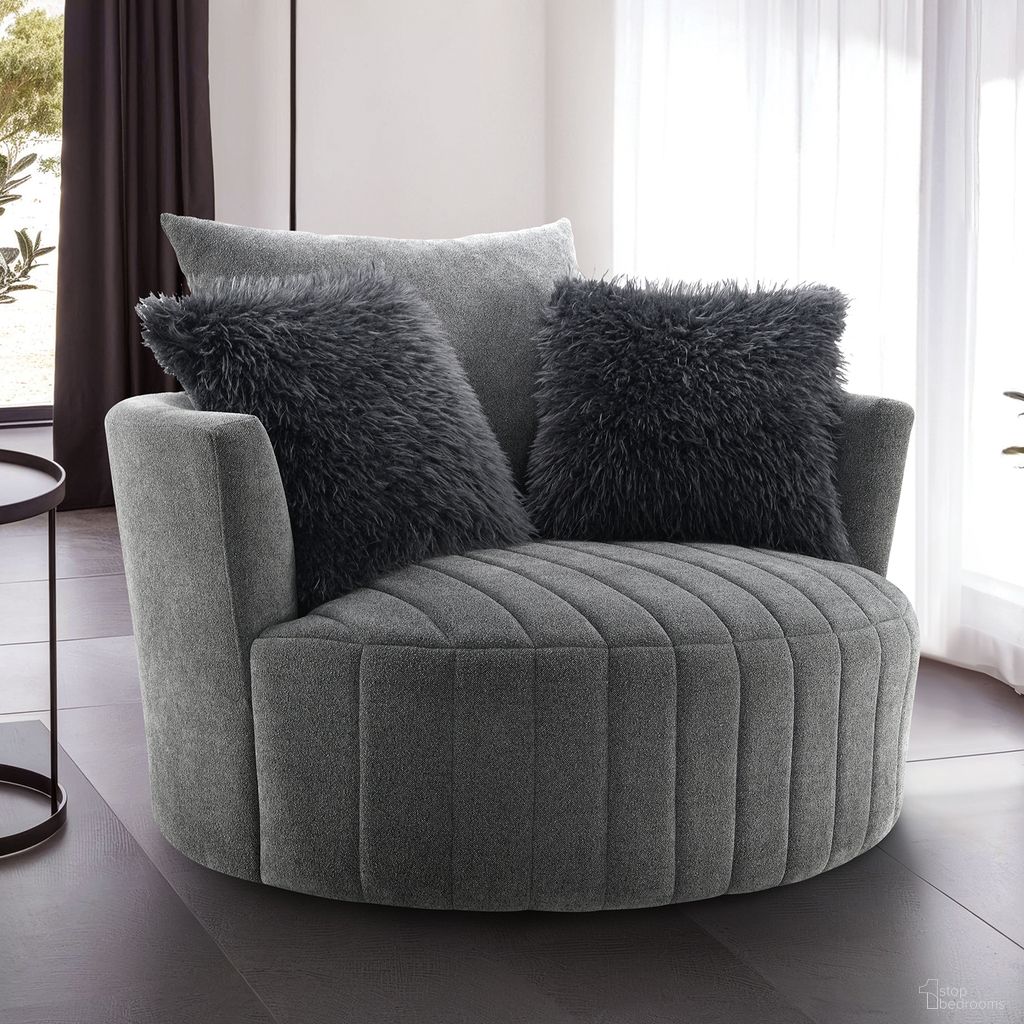 The appearance of Hoople Swivel Chair In Channeled In Dark Gray designed by Furniture of America in the transitional interior design. This dark gray piece of furniture was selected by 1StopBedrooms from Hoople Collection to add a touch of cosiness and style into your home. Sku: FM-AC6001DG-SW. Material: Fabric.