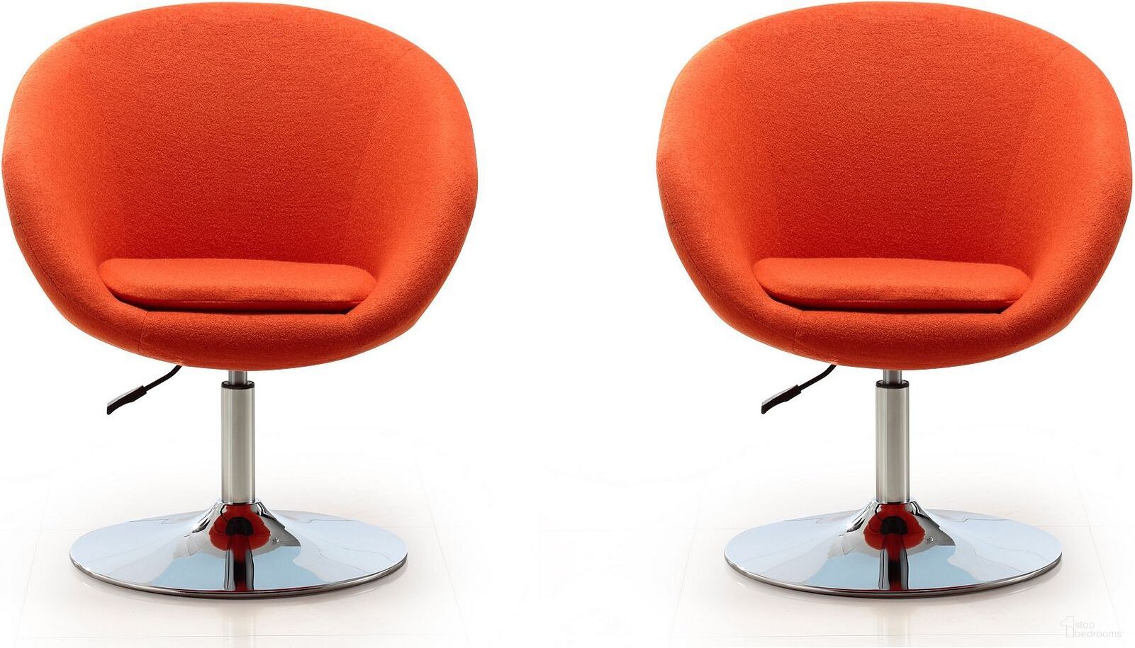The appearance of Hopper Swivel Adjustable Height Chair in Orange and Polished Chrome (Set of 2) designed by Manhattan Comfort in the modern / contemporary interior design. This orange piece of furniture was selected by 1StopBedrooms from Hopper Collection to add a touch of cosiness and style into your home. Sku: AC036-OR;AC036-OR. Material: Metal.