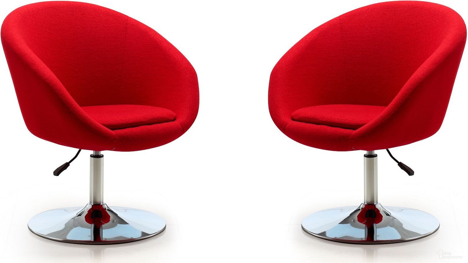 The appearance of Hopper Swivel Adjustable Height Chair in Red and Polished Chrome (Set of 2) designed by Manhattan Comfort in the modern / contemporary interior design. This red piece of furniture  was selected by 1StopBedrooms from Hopper Collection to add a touch of cosiness and style into your home. Sku: AC036-RD;AC036-RD. Material: Metal.