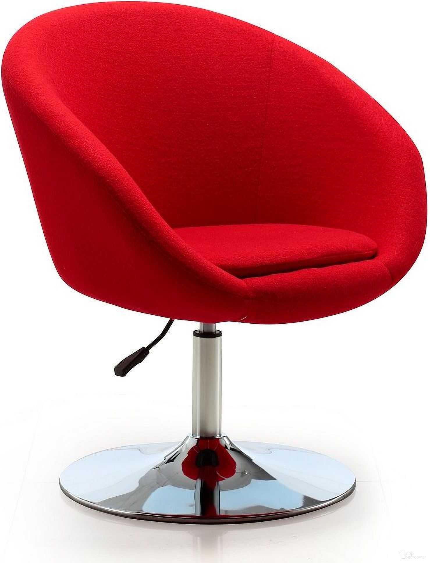 The appearance of Hopper Swivel Adjustable Height Chair in Red and Polished Chrome designed by Manhattan Comfort in the modern / contemporary interior design. This red piece of furniture  was selected by 1StopBedrooms from Hopper Collection to add a touch of cosiness and style into your home. Sku: AC036-RD. Material: Metal.