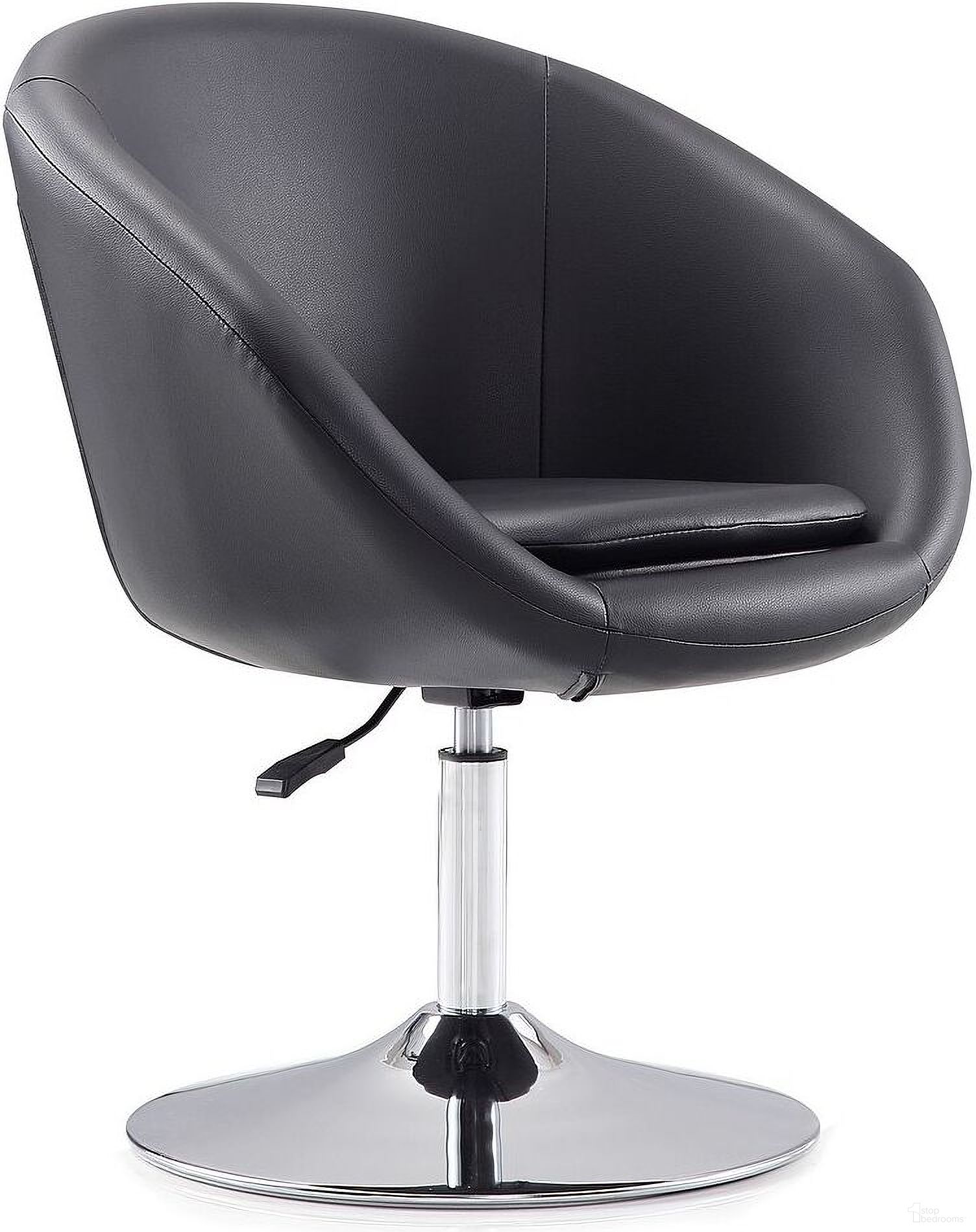 The appearance of Hopper Swivel Adjustable Height Faux Leather Chair in Black and Polished Chrome designed by Manhattan Comfort in the modern / contemporary interior design. This black piece of furniture was selected by 1StopBedrooms from Hopper Collection to add a touch of cosiness and style into your home. Sku: AC036-BK. Material: Metal.