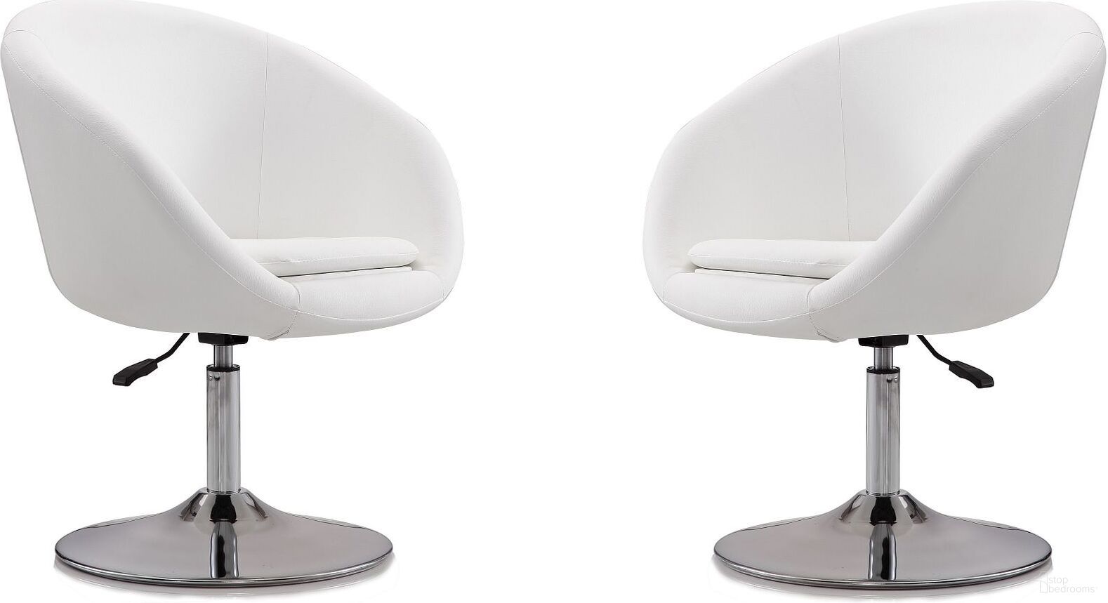 The appearance of Hopper Swivel Adjustable Height Faux Leather Chair in White and Polished Chrome (Set of 2) designed by Manhattan Comfort in the modern / contemporary interior design. This white piece of furniture was selected by 1StopBedrooms from Hopper Collection to add a touch of cosiness and style into your home. Sku: AC036-WH;AC036-WH. Material: Metal.