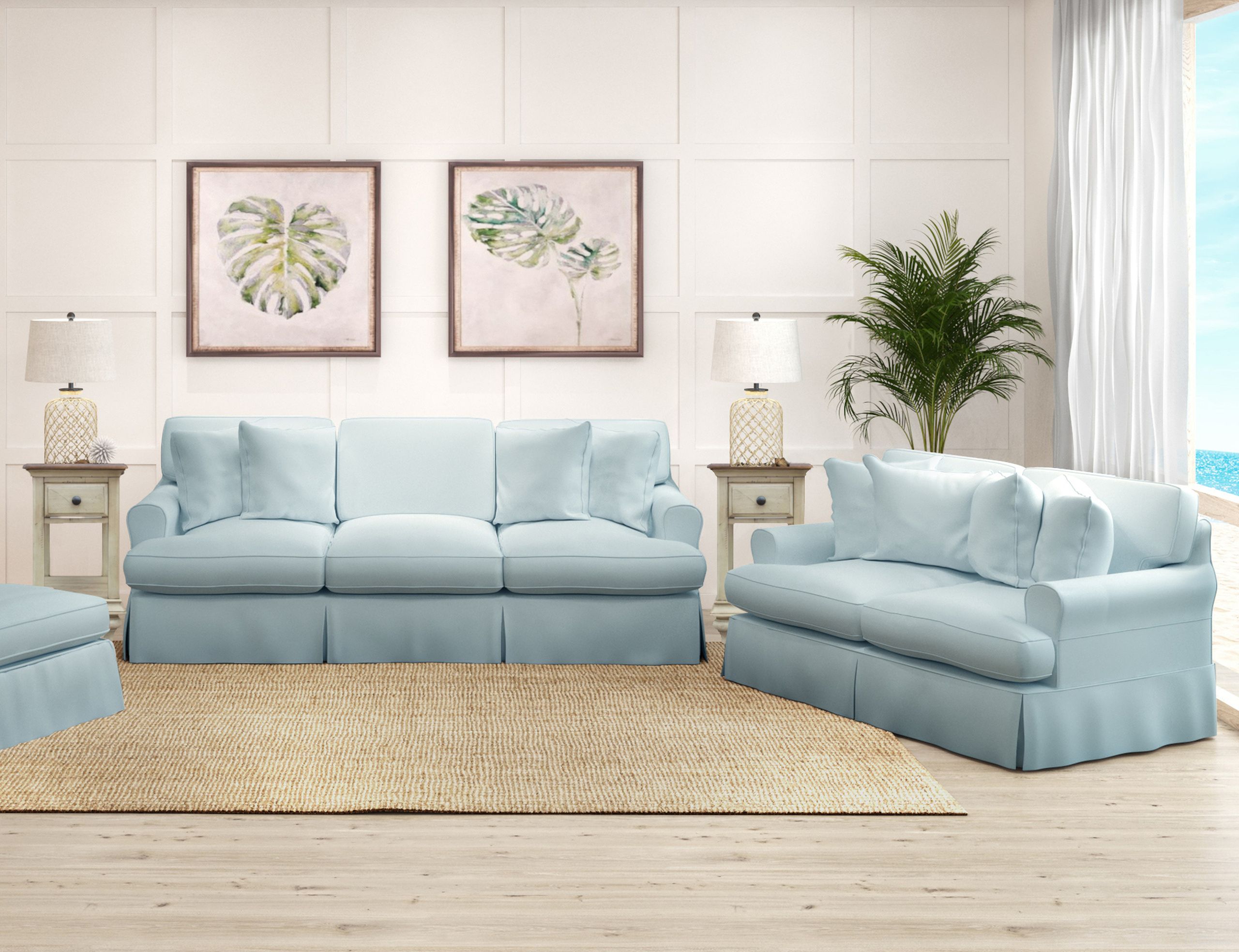 Horizon 2 Piece Slipcovered Living Room Set In Ocean Blue
