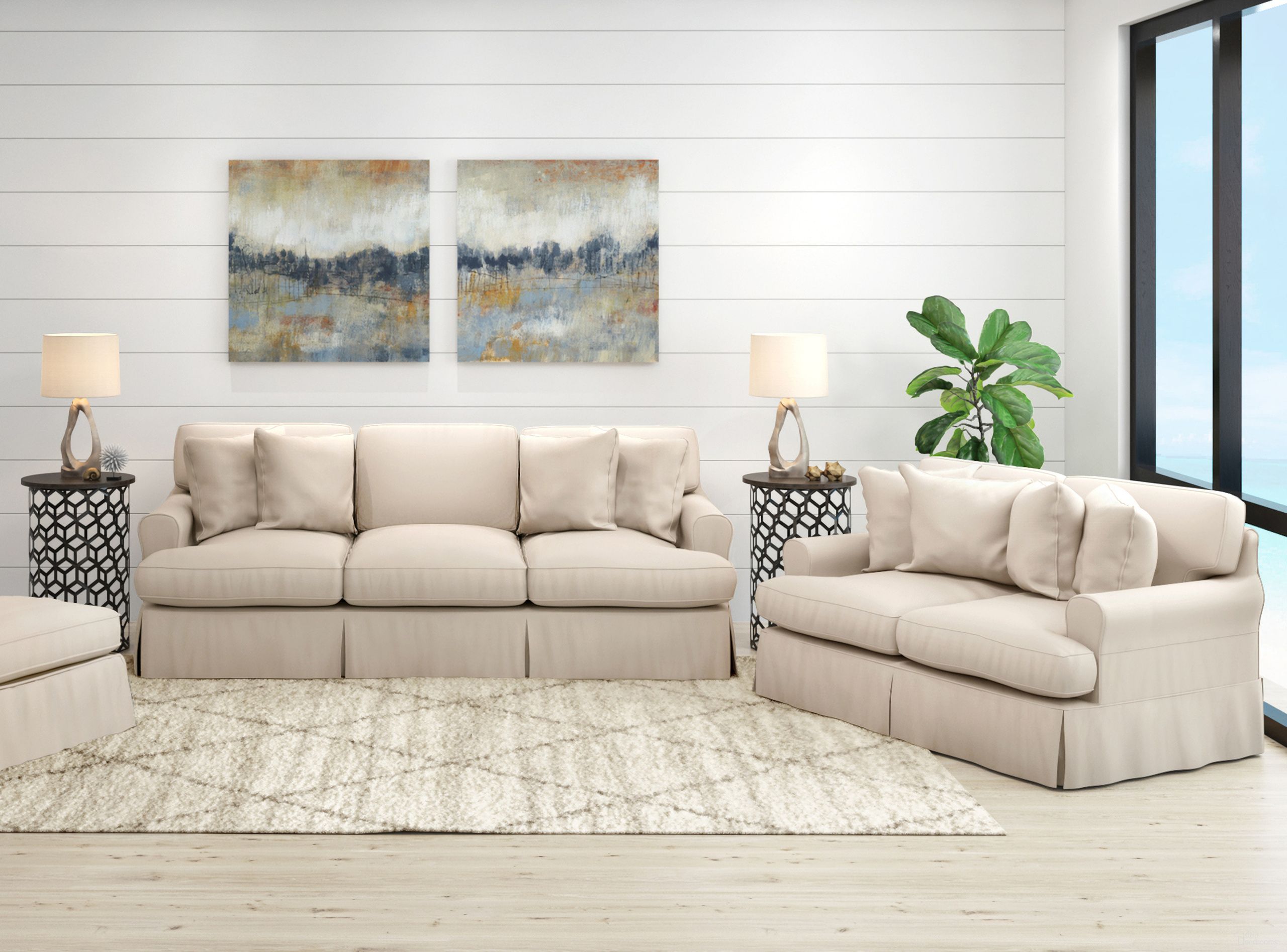 Horizon 2 Piece Slipcovered Living Room Set In Tan