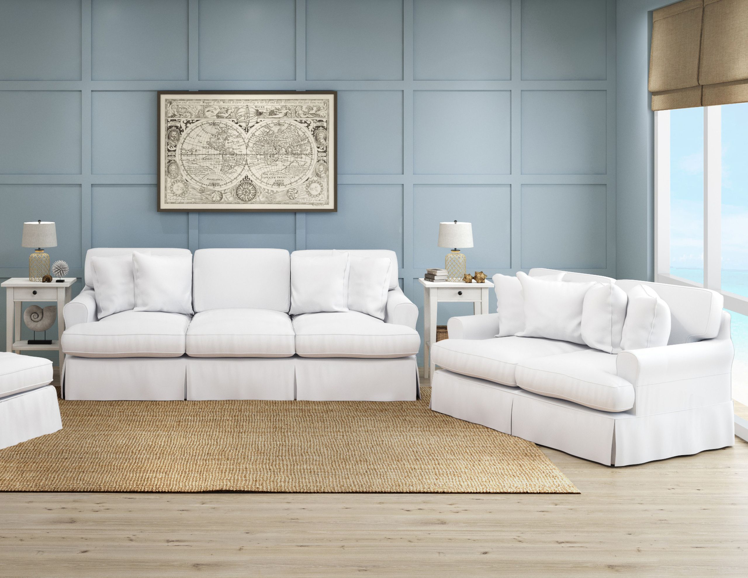 The appearance of Horizon 2 Piece Slipcovered Living Room Set In White designed by Sunset Trading in the traditional interior design. This white piece of furniture was selected by 1StopBedrooms from Horizon Collection to add a touch of cosiness and style into your home. Sku: SU-117600-391081;SU-117610-391081. Material: Wood.