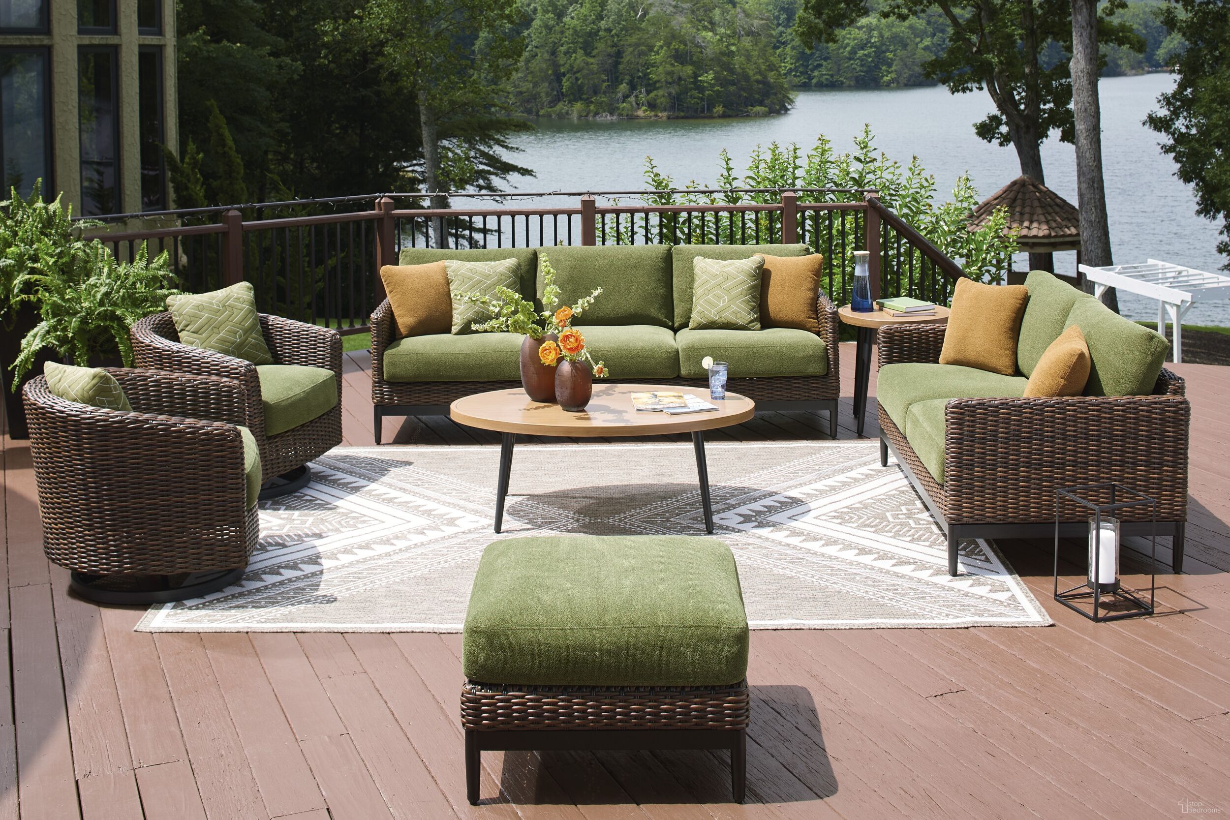 The appearance of Horizon Hall Outdoor Conversation Sets In Brown and Green designed by Signature Design by Ashley in the transitional interior design. This brown and green piece of furniture was selected by 1StopBedrooms from Horizon Hall Collection to add a touch of cosiness and style into your home. Sku: P572-838;P572-835. Material: Fabric.