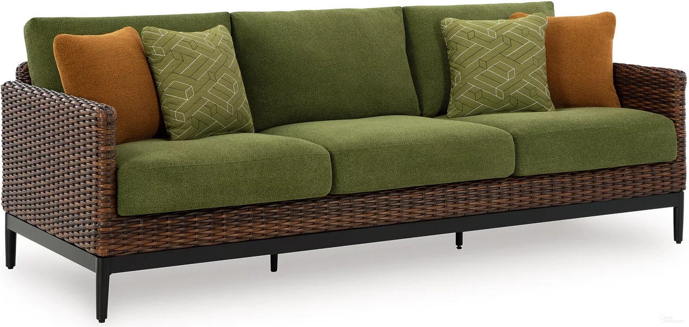 The appearance of Horizon Hall Outdoor Sofa with Cushion In Brown and Green designed by Signature Design by Ashley in the transitional interior design. This brown and green piece of furniture was selected by 1StopBedrooms from Horizon Hall Collection to add a touch of cosiness and style into your home. Sku: P572-838. Material: Fabric.