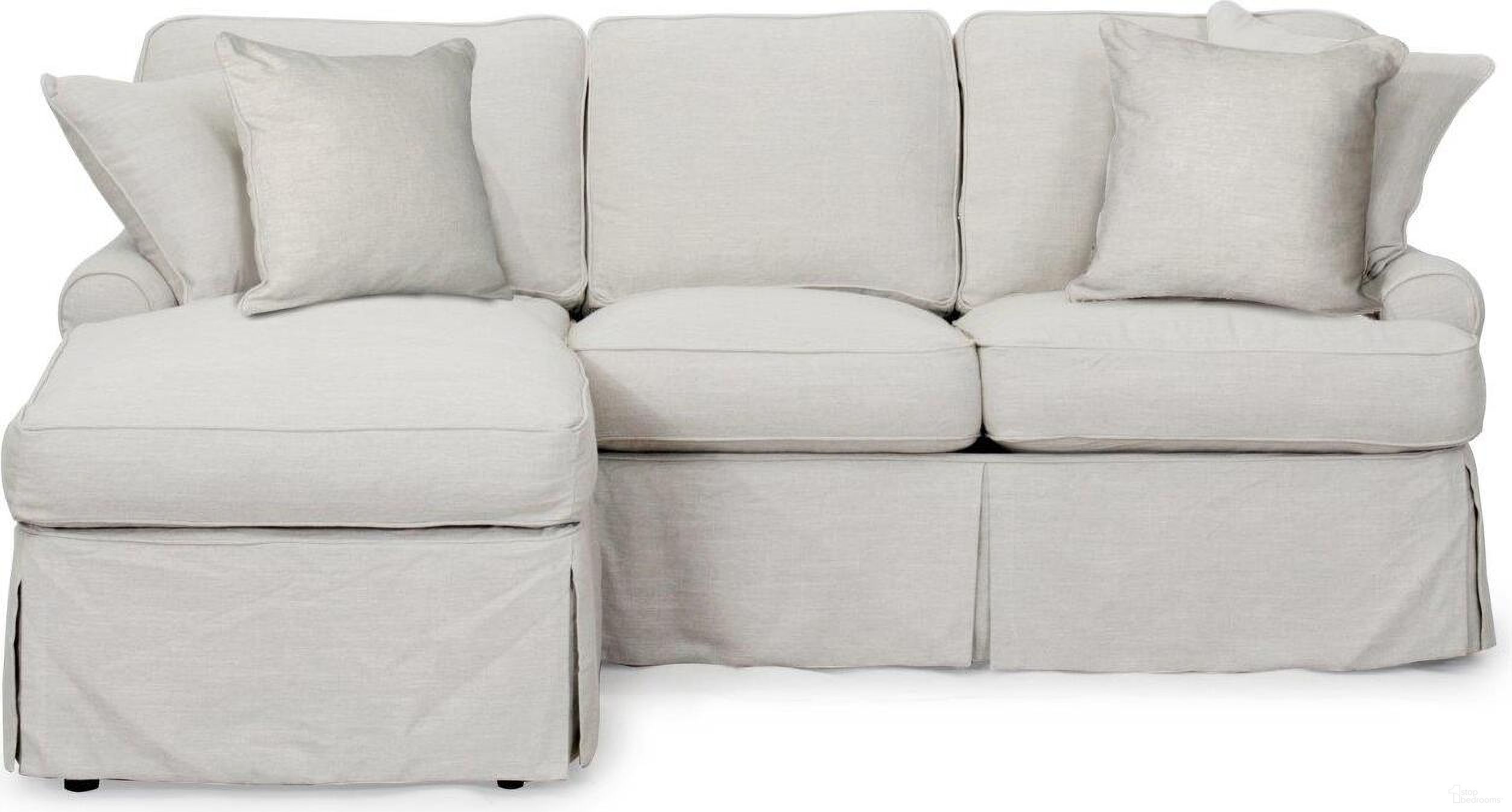 The appearance of Horizon Light Gray Slipcovered Sleeper Sofa with Reversible Chaise designed by Sunset Trading in the transitional interior design. This light gray piece of furniture was selected by 1StopBedrooms from Horizon Collection to add a touch of cosiness and style into your home. Sku: SU-117678-220591. Material: Wood.