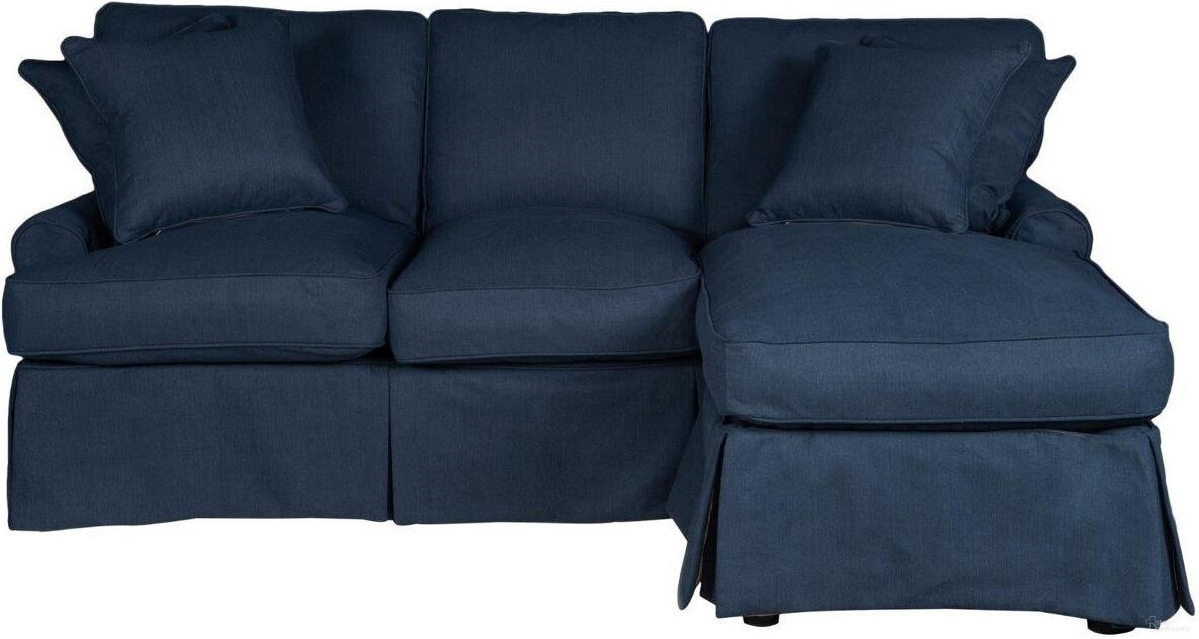 The appearance of Horizon Navy Slipcovered Sleeper Sofa with Reversible Chaise designed by Sunset Trading in the transitional interior design. This navy blue piece of furniture was selected by 1StopBedrooms from Horizon Collection to add a touch of cosiness and style into your home. Sku: SU-117678-391049. Material: Wood.