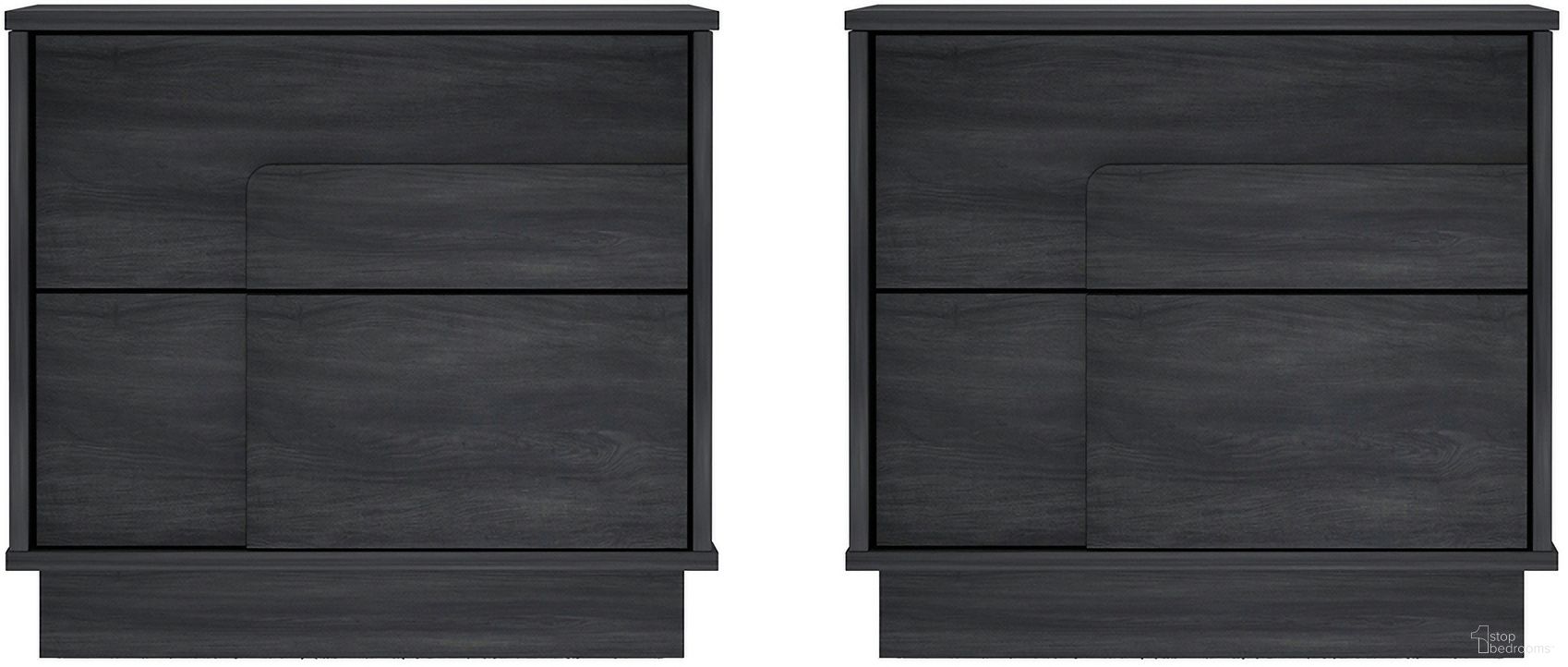 The appearance of Horizon Nightstand Set of 2 In Charcoal Grey designed by Manhattan Comfort in the modern / contemporary interior design. This charcoal grey piece of furniture was selected by 1StopBedrooms from Horizon Collection to add a touch of cosiness and style into your home. Sku: NS003-GY;NS003-GY. Material: MDP.