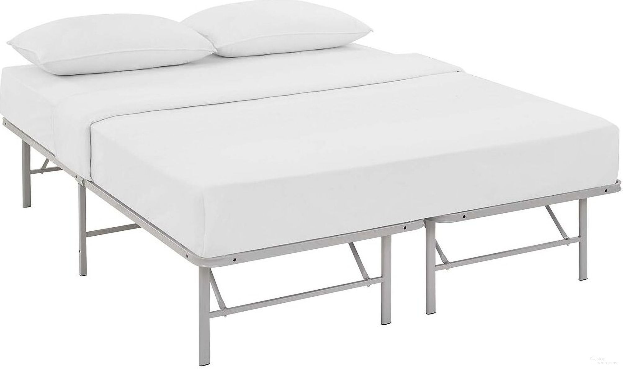 The appearance of Horizon Queen Stainless Steel Bed Frame In Gray designed by Modway in the modern / contemporary interior design. This gray piece of furniture was selected by 1StopBedrooms from Horizon Collection to add a touch of cosiness and style into your home. Sku: MOD-5429-GRY. Material: Steel. Bed Size: Queen.