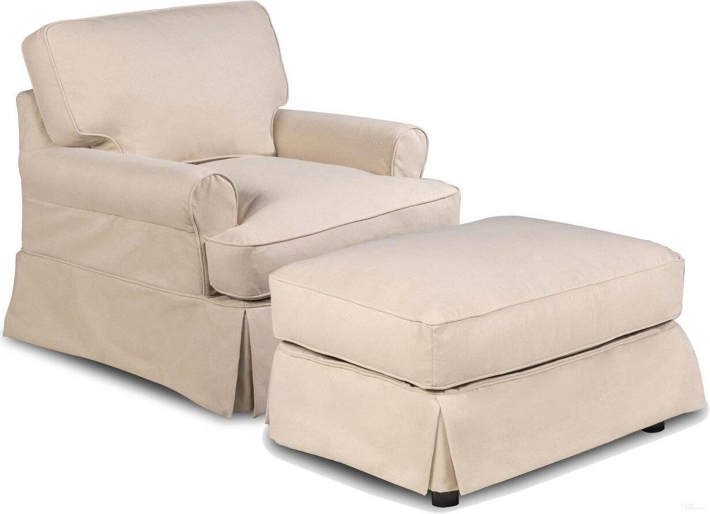 Horizon Tan Slipcovered T-Cushion Chair with Ottoman