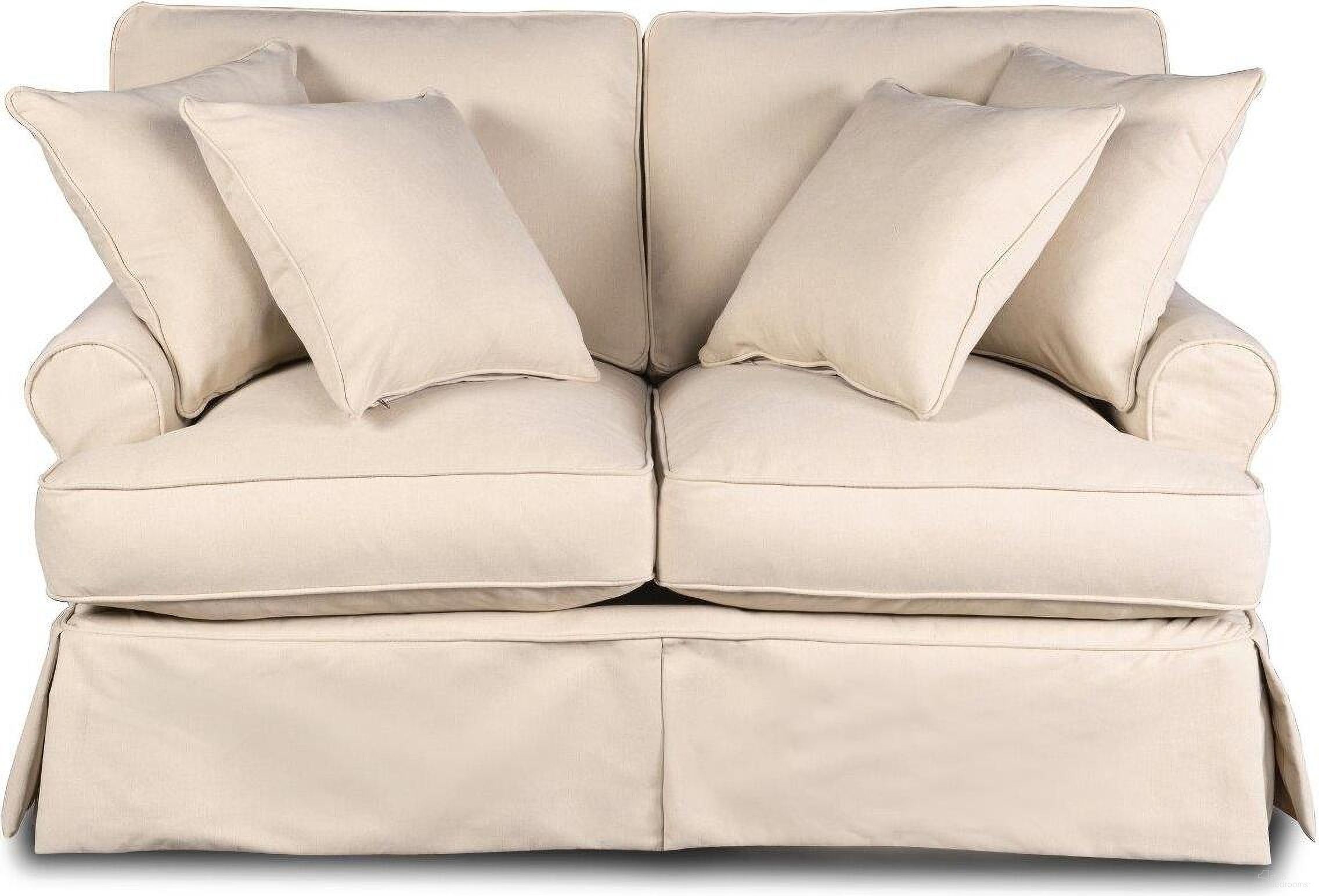 The appearance of Horizon Tan T-Cushion Slipcovered Loveseat designed by Sunset Trading in the traditional interior design. This tan piece of furniture was selected by 1StopBedrooms from Horizon Collection to add a touch of cosiness and style into your home. Sku: SU-117610-391084. Material: Wood.