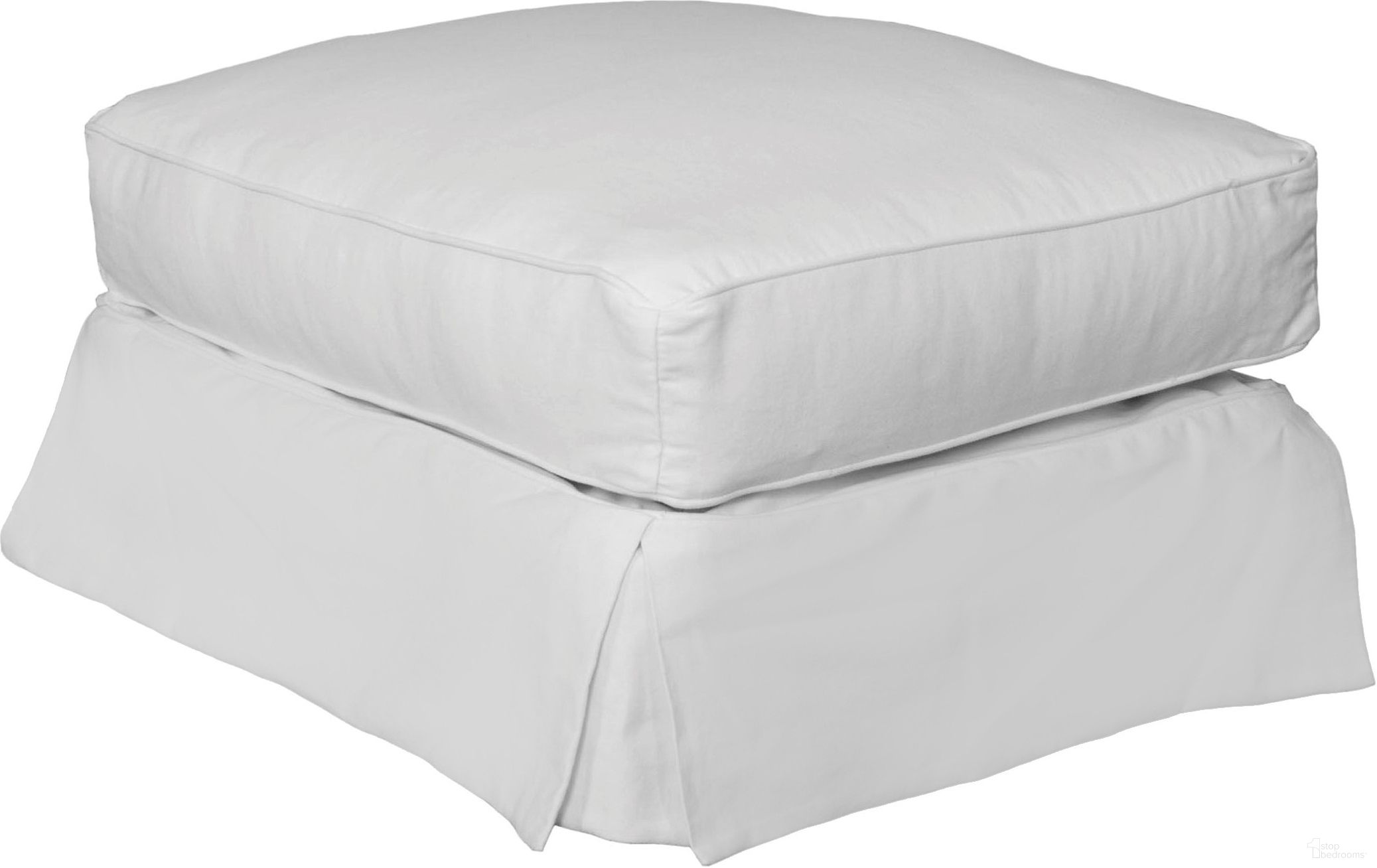 The appearance of Horizon Warm White Slipcovered Ottoman designed by Sunset Trading in the transitional interior design. This warm white piece of furniture  was selected by 1StopBedrooms from Horizon Collection to add a touch of cosiness and style into your home. Sku: SU-117630-423080. Material: Wood.