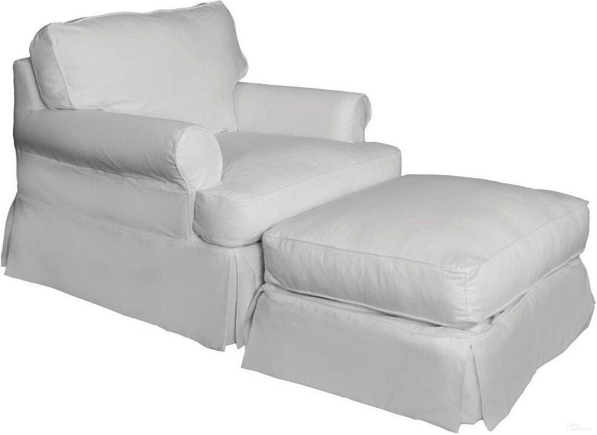 Horizon Warm White Slipcovered T-Cushion Chair with Ottoman