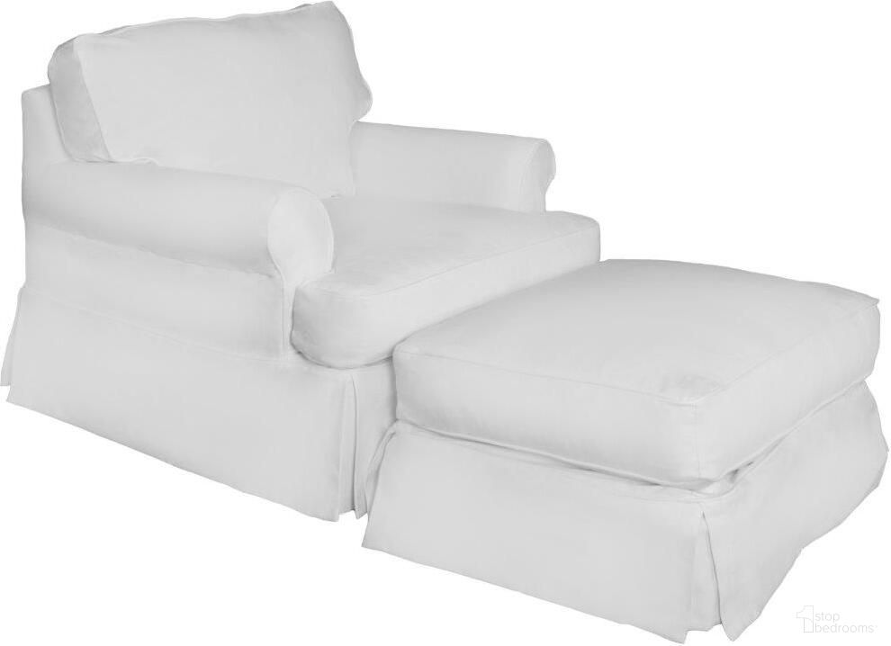 Horizon White Slipcovered T-Cushion Chair with Ottoman