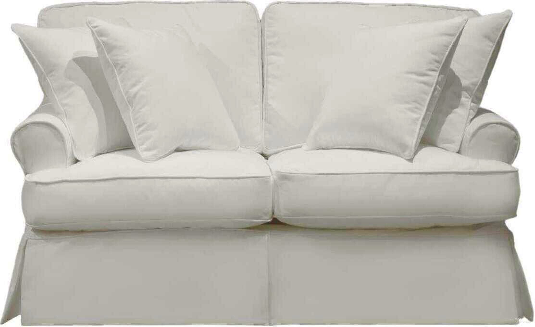 The appearance of Horizon White T-Cushion Slipcovered Loveseat designed by Sunset Trading in the traditional interior design. This white piece of furniture was selected by 1StopBedrooms from Horizon Collection to add a touch of cosiness and style into your home. Sku: SU-117610-391081. Material: Wood.