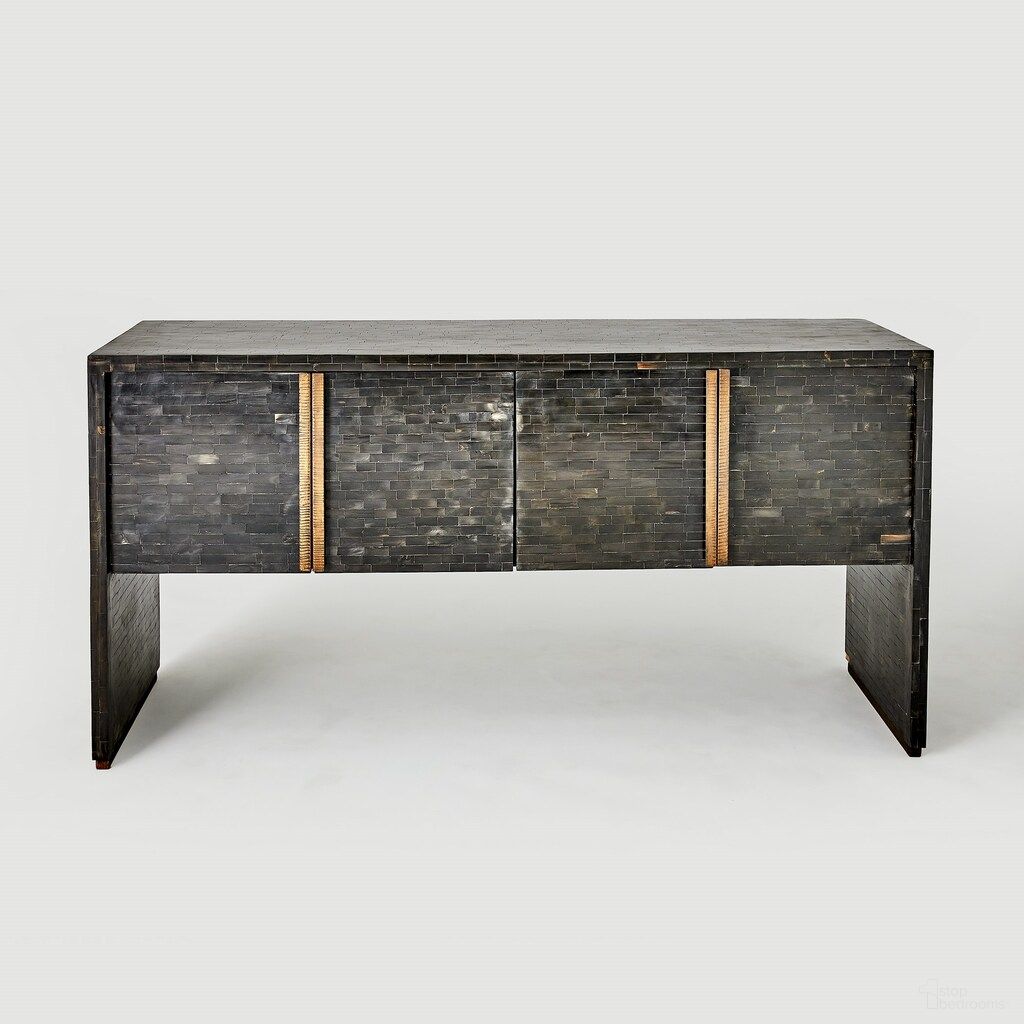 Horn Inlay Console In Antique Brass and Black