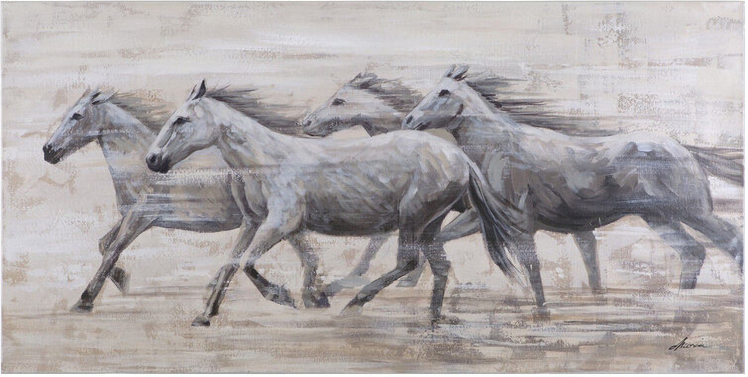 Horses In The Wind Wall Art In Grey