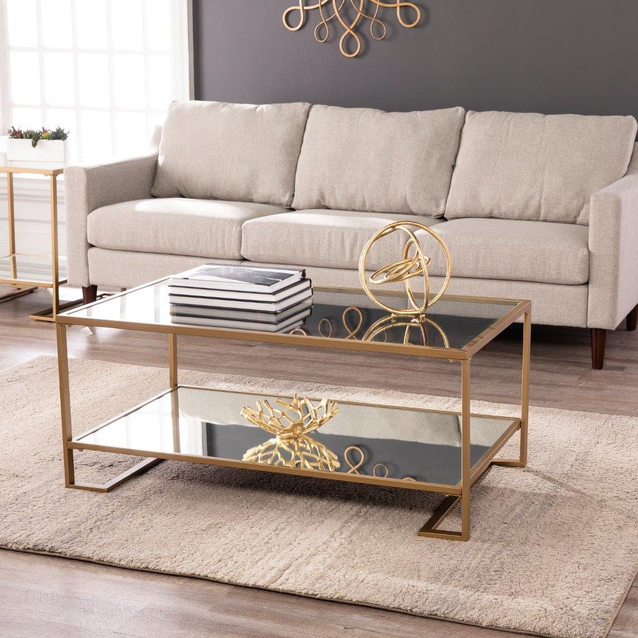 The appearance of Horten Glass-Top Cocktail Table designed by SEI Furniture in the modern / contemporary interior design. This gold piece of furniture  was selected by 1StopBedrooms from Horten Collection to add a touch of cosiness and style into your home. Sku: CK1082000. Material: Glass.