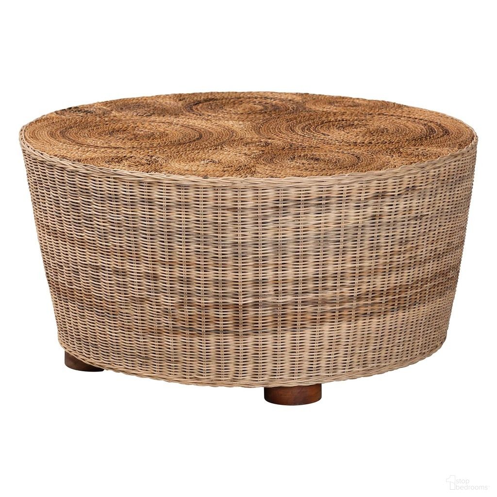 Hosanna Handwoven Rattan Round Coffee Table In Natural Brown and Walnut Brown