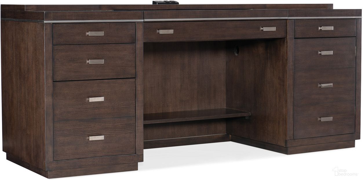 The appearance of House Blend Computer Credenza designed by Hooker in the transitional interior design. This dark wood piece of furniture was selected by 1StopBedrooms from Work Your Way Collection to add a touch of cosiness and style into your home. Sku: 5892-10464-85. Material: Ash Veneer.
