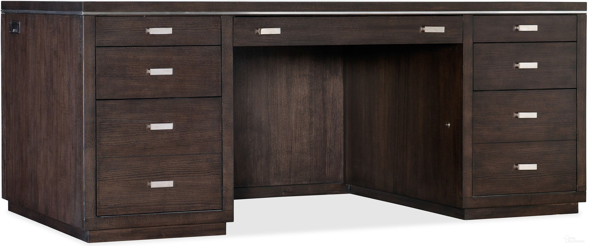 The appearance of House Blend Executive Desk designed by Hooker in the transitional interior design. This dark wood piece of furniture  was selected by 1StopBedrooms from Work Your Way Collection to add a touch of cosiness and style into your home. Sku: 5892-10562-85. Material: Ash Veneer.