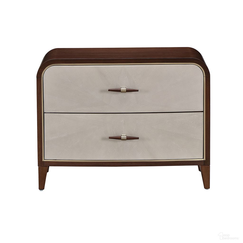 The appearance of Houston 2-Drawer Nightstand In Walnut designed by Michael Amini in the transitional interior design. This walnut piece of furniture was selected by 1StopBedrooms from Houston Collection to add a touch of cosiness and style into your home. Sku: 9095042-416. Material: Birch.