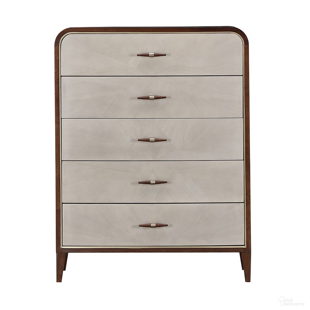 The appearance of Houston 5-Drawer Chest In Walnut designed by Michael Amini in the transitional interior design. This walnut piece of furniture was selected by 1StopBedrooms from Houston Collection to add a touch of cosiness and style into your home. Sku: 9095070SA-416. Material: Birch.