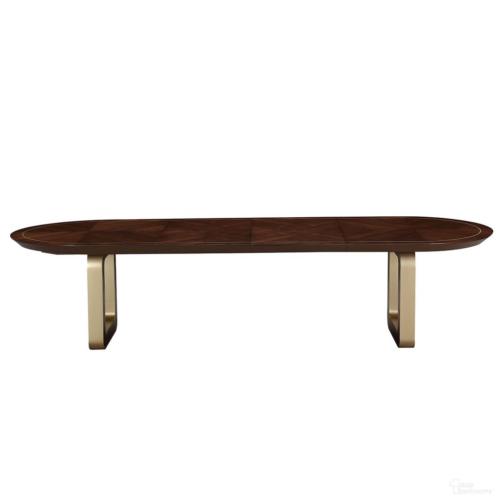 The appearance of Houston Oval Dining Table In Walnut designed by Michael Amini in the transitional interior design. This walnut piece of furniture was selected by 1StopBedrooms from Houston Collection to add a touch of cosiness and style into your home. Sku: 9095002B-416;9095002T-416. Table Base Style: Double Pedestal. Table Top Shape: Oval. Material: Birch. Size: 45" x 80".