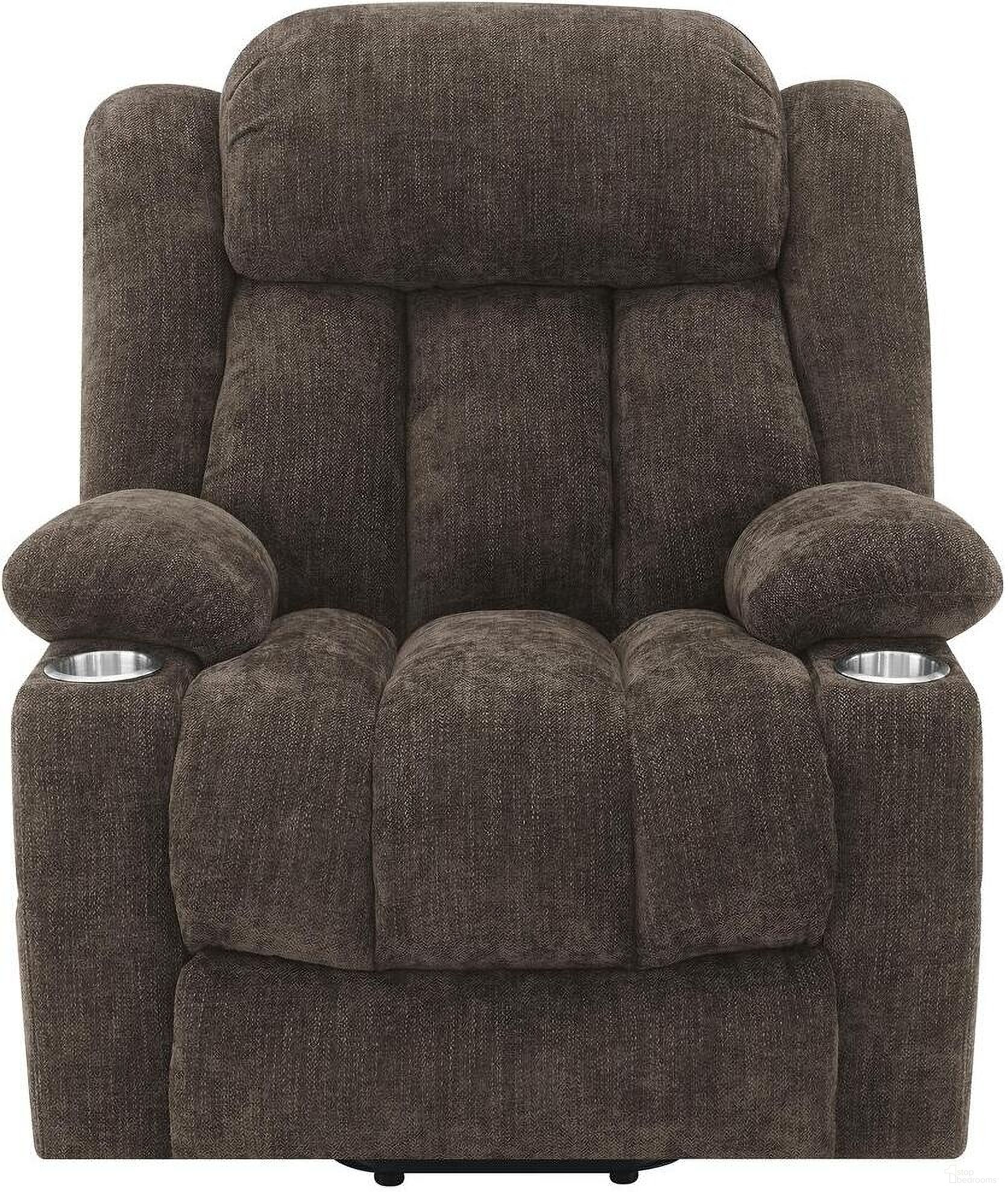 Houston Upholstered Power Lift Recliner Chair In Dark Brown