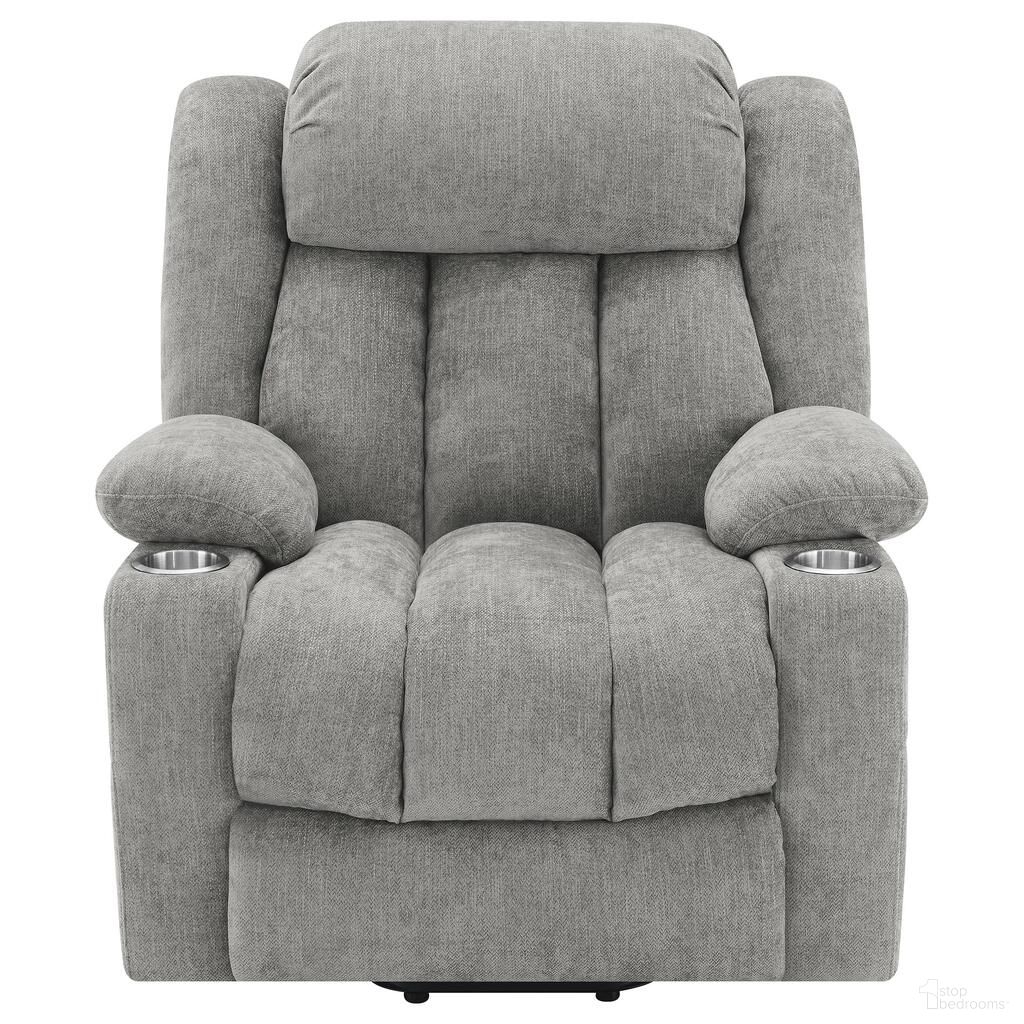 The appearance of Houston Upholstered Power Lift Recliner In Grey designed by Coaster in the traditional interior design. This grey piece of furniture was selected by 1StopBedrooms from Houston Collection to add a touch of cosiness and style into your home. Sku: 602284P. Material: Upholstered.