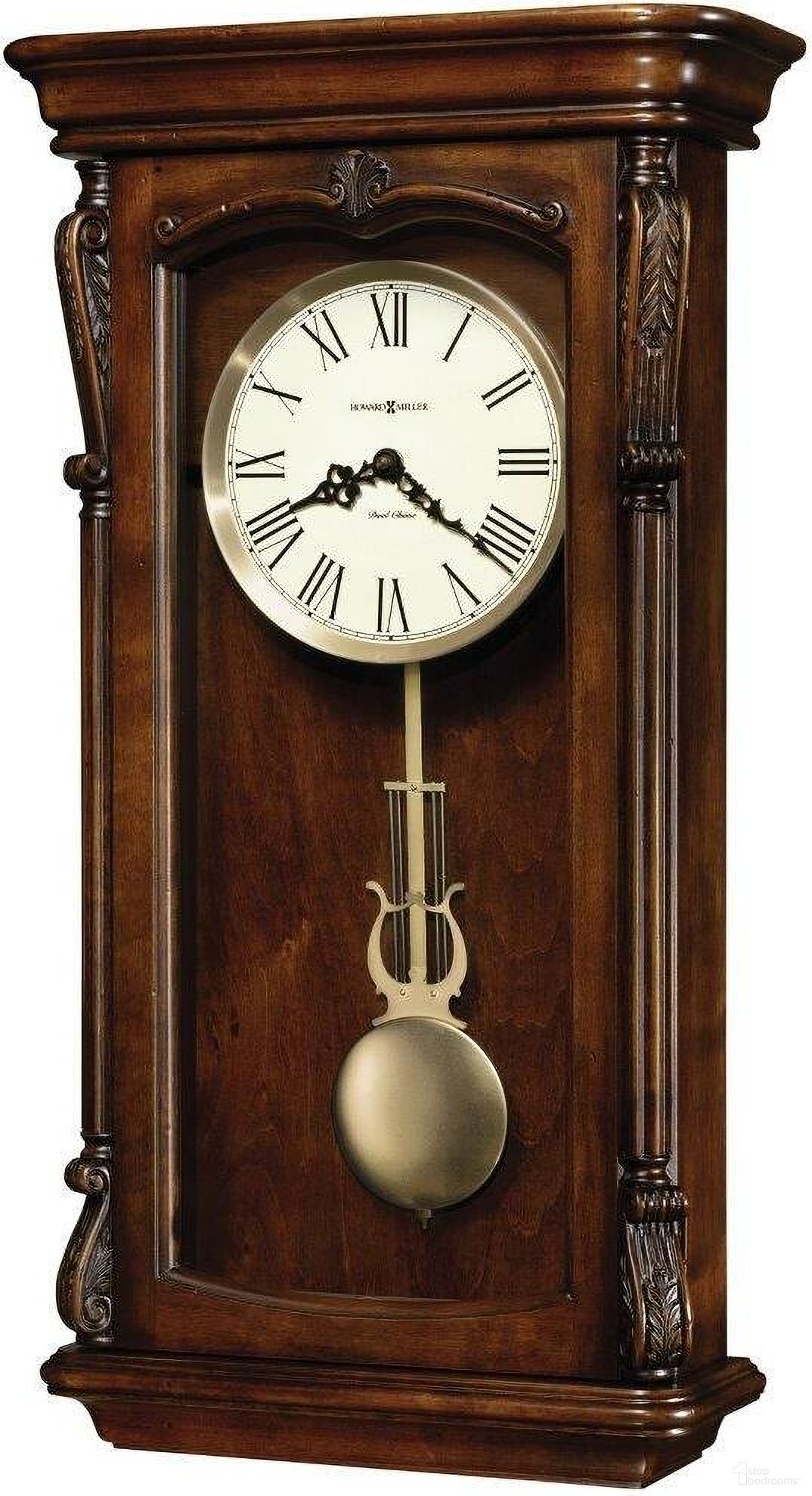 The appearance of Howard Miller Henderson Wall Clock designed by Howard Miller in the traditional interior design. This dark brown piece of furniture  was selected by 1StopBedrooms from  to add a touch of cosiness and style into your home. Sku: 625378. Material: Hardwood.