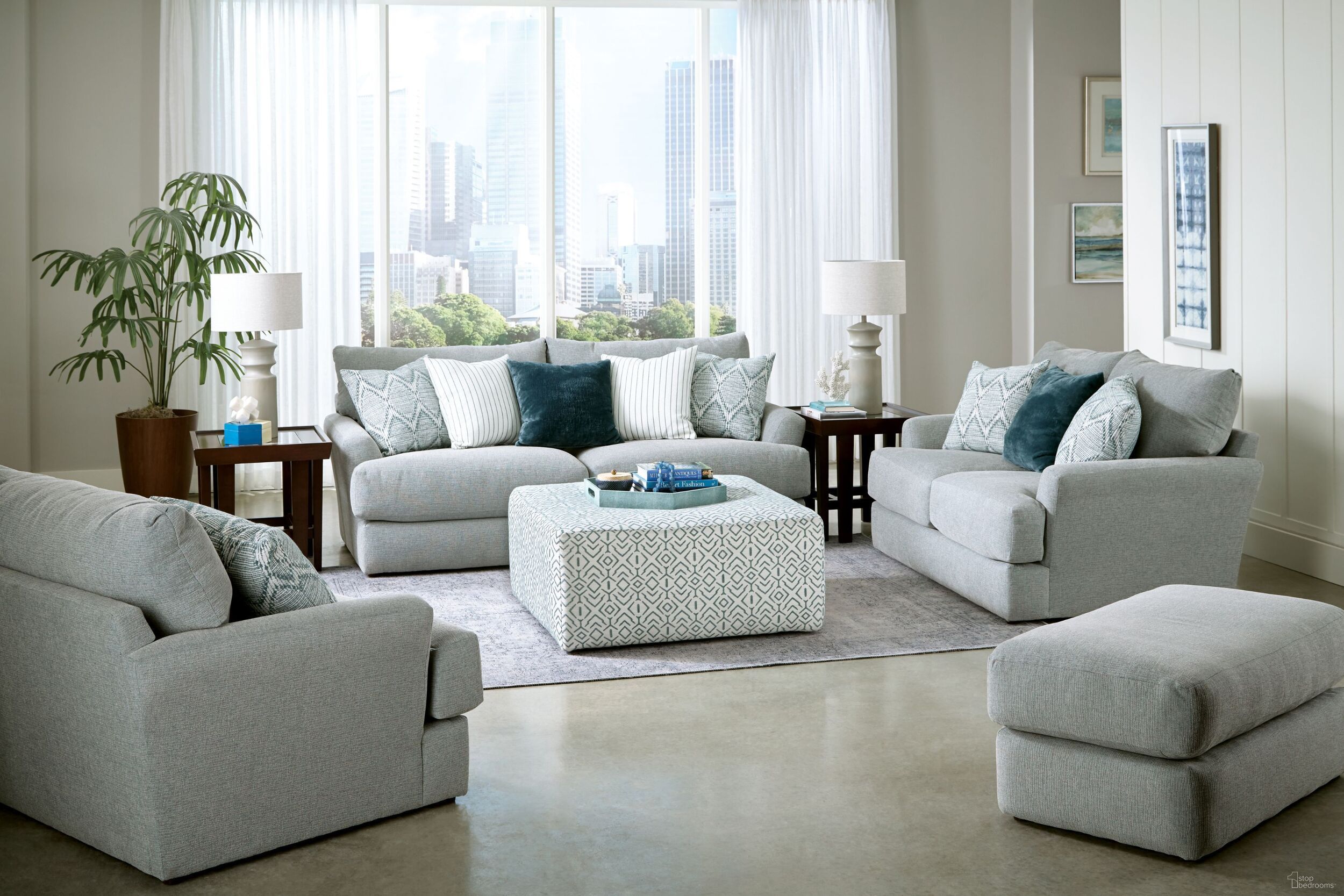 The appearance of Howell Seafoam And Spa Living Room Set designed by Jackson in the transitional interior design. This gray piece of furniture was selected by 1StopBedrooms from Howell Collection to add a touch of cosiness and style into your home. Sku: 348203161735172635;348202161735172635. Material: Fabric.