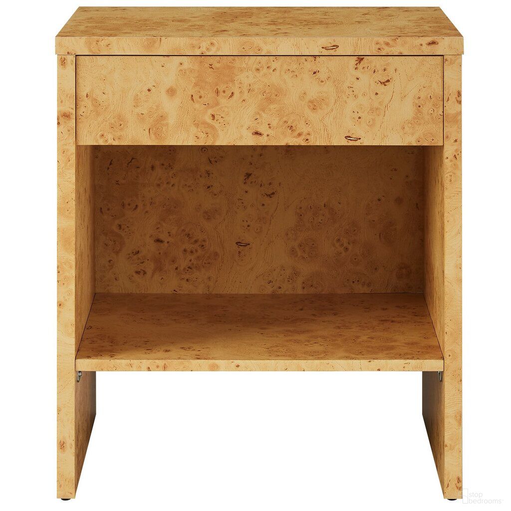 The appearance of Hudson 1-Drawer Burl Wood Nightstand With Shelf In Natural designed by Modway in the modern / contemporary interior design. This natural piece of furniture  was selected by 1StopBedrooms from Hudson Collection to add a touch of cosiness and style into your home. Sku: EEI-6856-BUR. Material: Laminate.