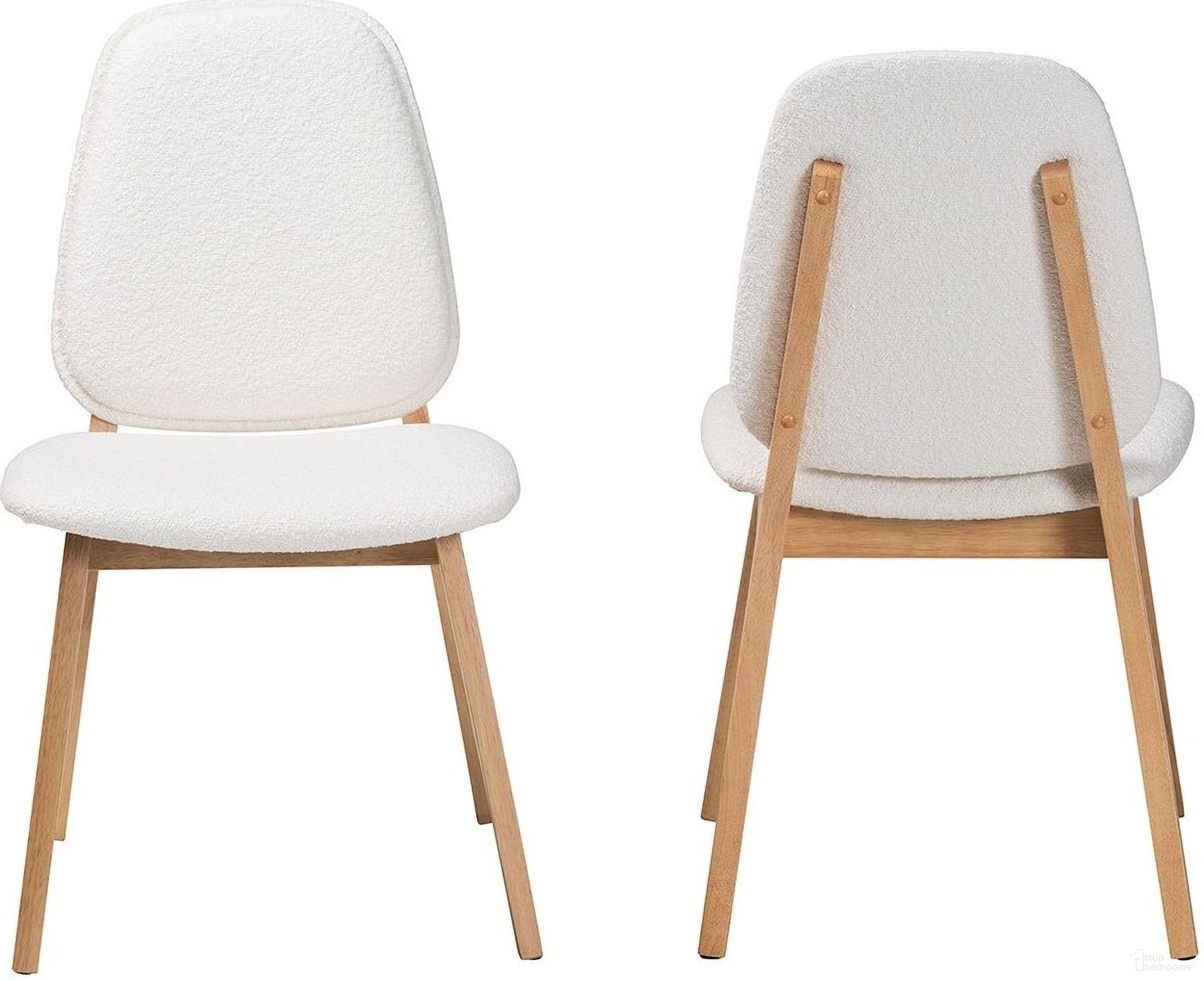 Hudson Boucle Upholstered Dining Chair Set of 2 In White and Natural