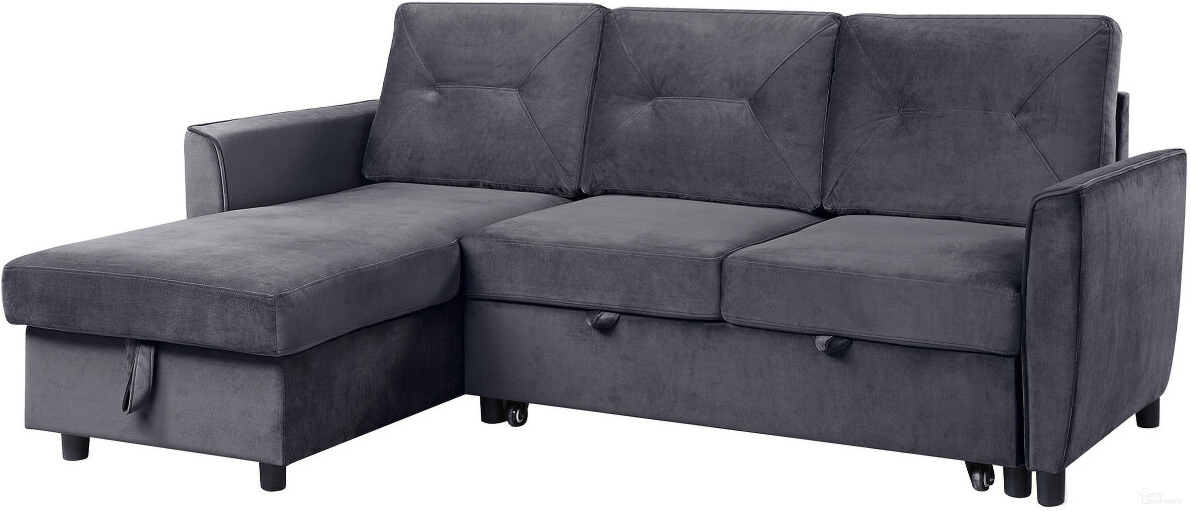 The appearance of Hudson Dark Gray Velvet Reversible Sleeper Sectional Sofa With Storage Chaise designed by Lilola Home in the modern / contemporary interior design. This dark gray piece of furniture was selected by 1StopBedrooms from Hudson Collection to add a touch of cosiness and style into your home. Sku: 89330-L;89330-C. Material: Velvet.