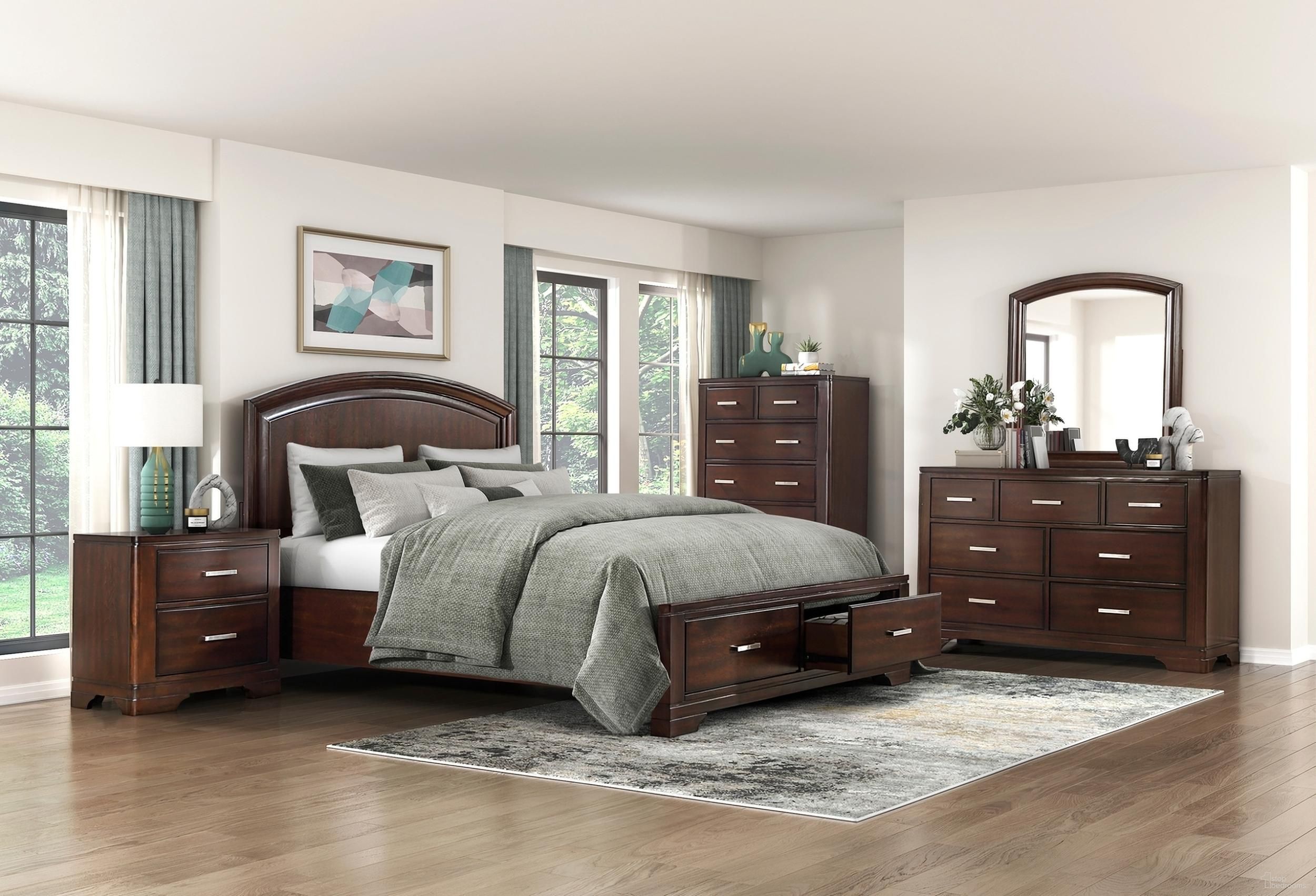 Hudson Platform Bedroom Set with Footboard Storage In Cherry