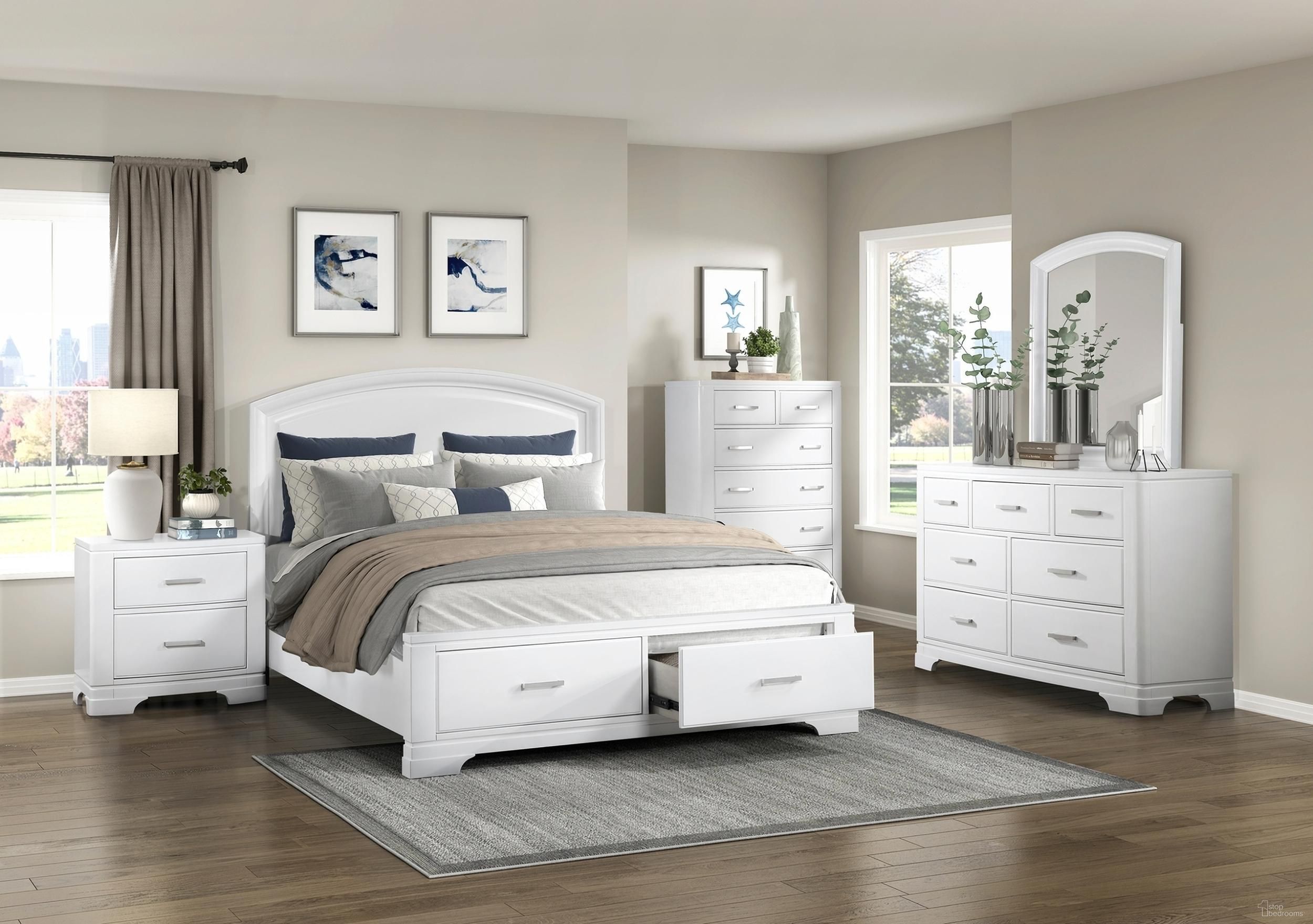 Hudson Platform Bedroom Set with Footboard Storage In White