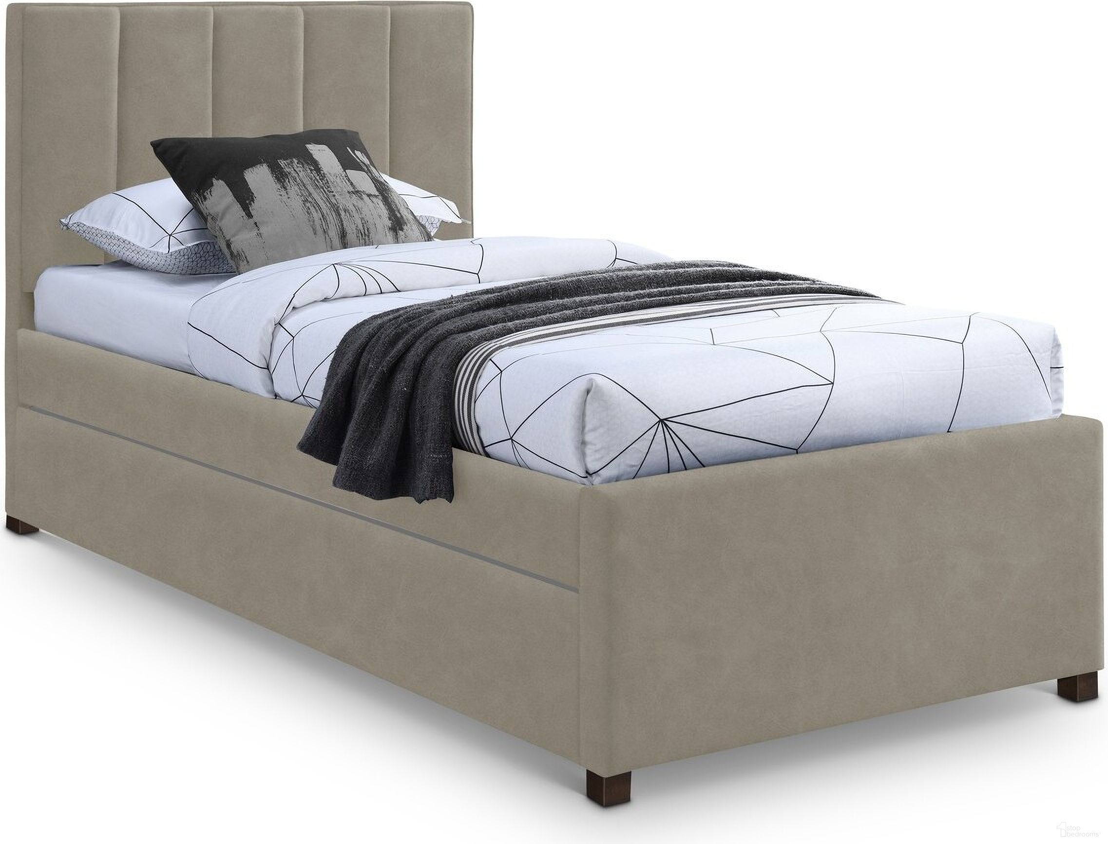 Hudson Vegan Leather Twin Trundle Bed In Beige
