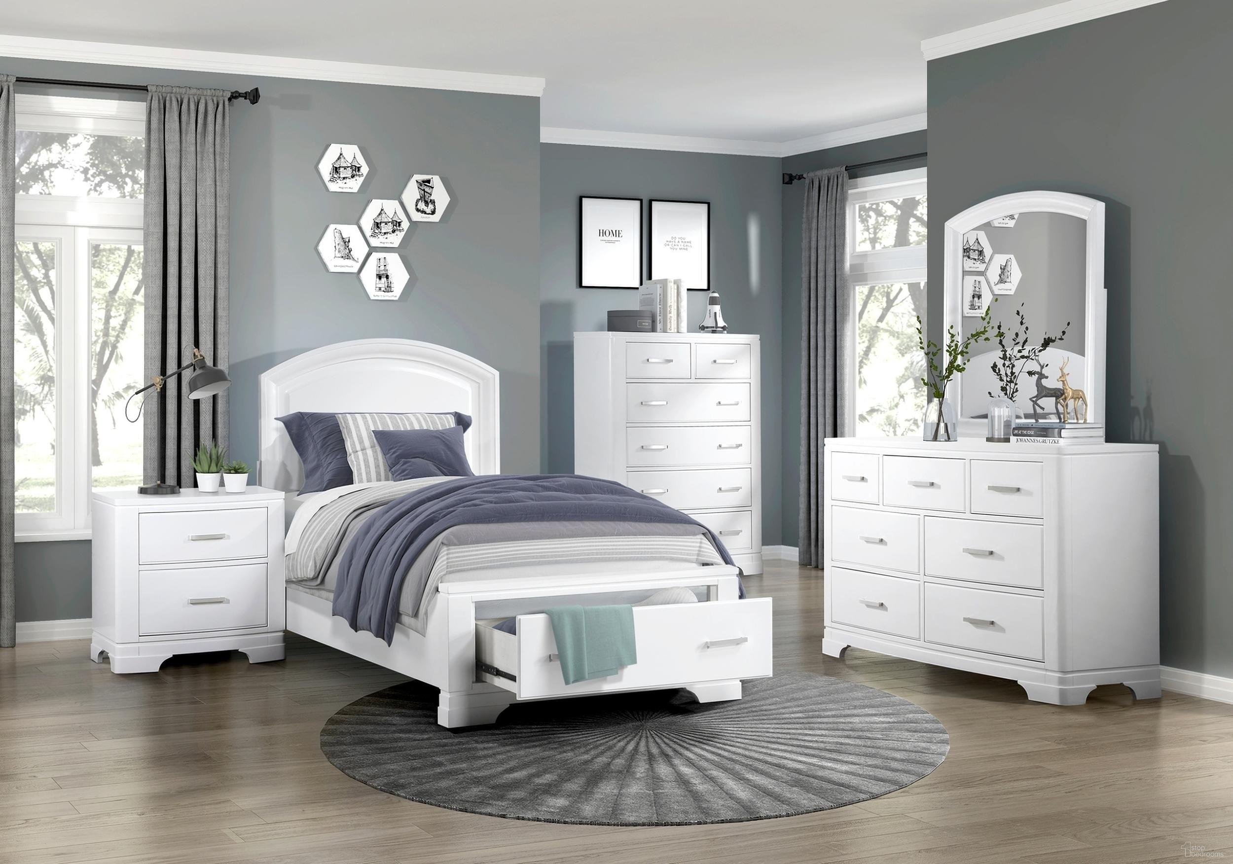 Hudson Youth Platform Bedroom Set with Footboard Storage In White