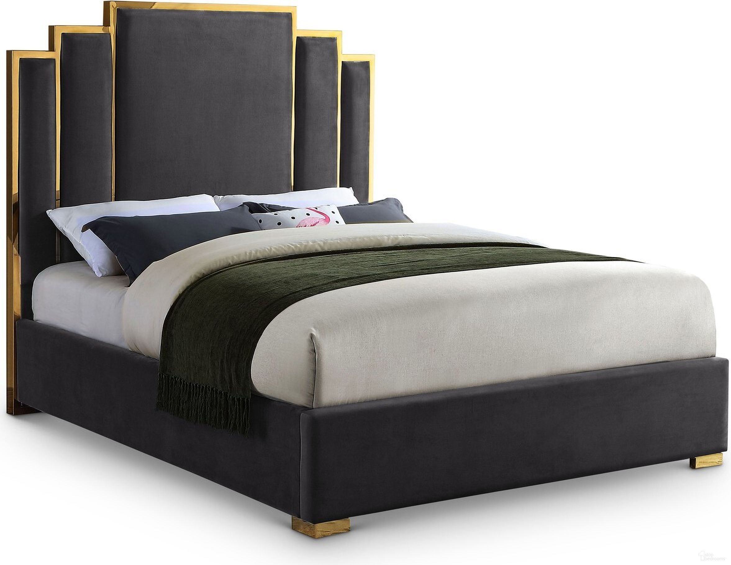 The appearance of Hugo Velvet King Bed In Grey designed by Meridian in the modern / contemporary interior design. This grey piece of furniture was selected by 1StopBedrooms from Hugo Collection to add a touch of cosiness and style into your home. Sku: HugoGrey-K Box 1/2 (HB/Slats);HugoGrey-K Box 2/2 (Siderails/FB/Metal Bar/Hardware/Legs). Bed Type: Panel Bed. Bed Size: King. Material: Velvet.