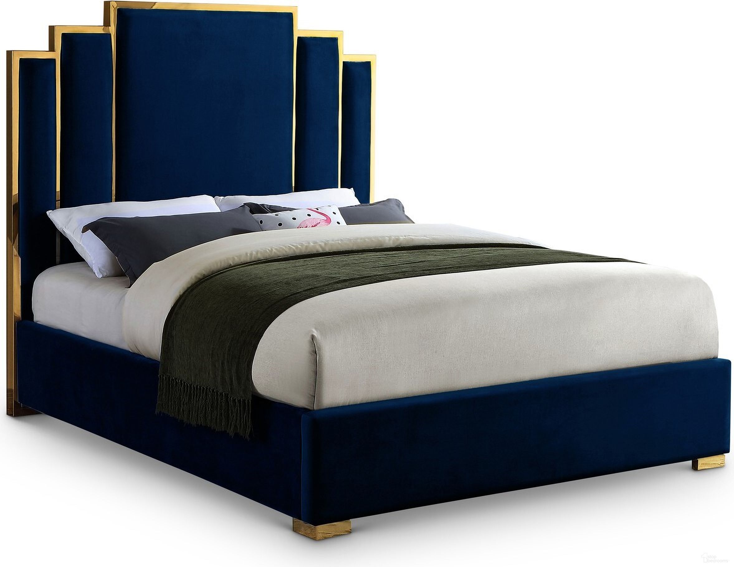 Hugo Velvet King Bed In Navy