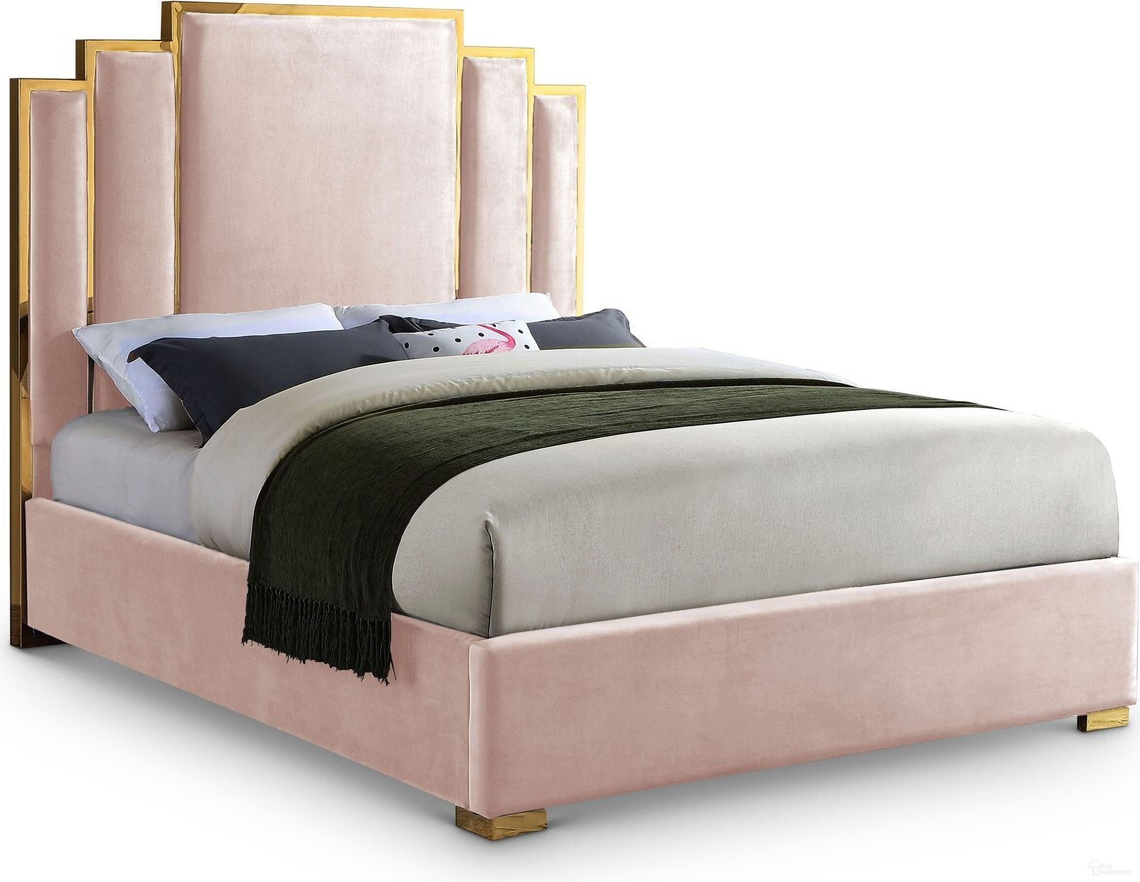 The appearance of Hugo Velvet King Bed In Pink designed by Meridian in the modern / contemporary interior design. This pink piece of furniture was selected by 1StopBedrooms from Hugo Collection to add a touch of cosiness and style into your home. Sku: HugoPink-K Box 1/2 (HB/Slats);HugoPink-K Box 2/2 (Siderails/FB/Metal Bar/Hardware/Legs). Bed Type: Panel Bed. Bed Size: King. Material: Velvet.